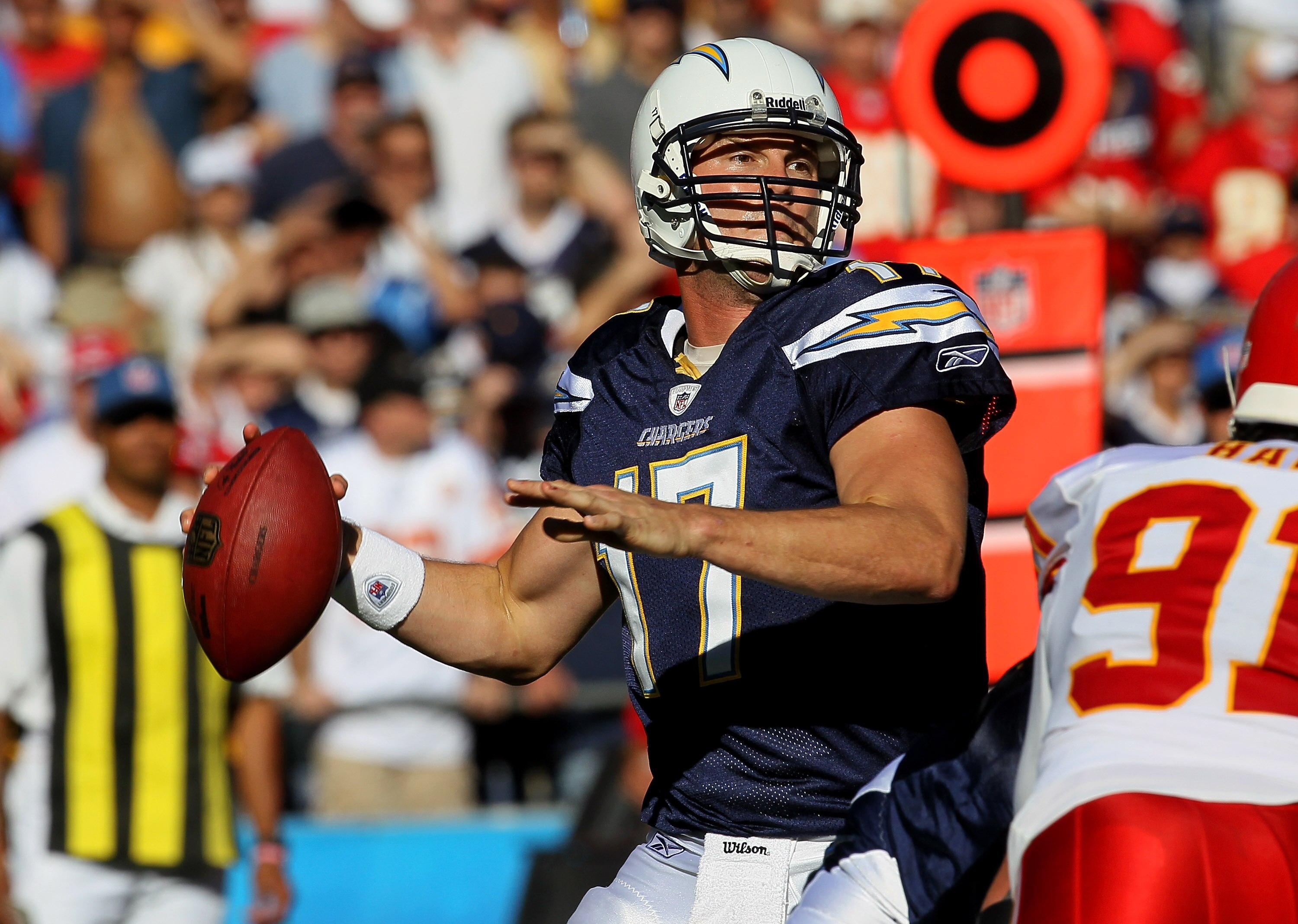 SAN DIEGO - DECEMBER 12:  Quarterback Philip Rivers #17 of the San Diego Chargers throws a pass against the Kansas City Chiefs at Qualcomm Stadium on December 12, 2010 in San Diego, California.  The Chargers won 31-0.  (Photo by Stephen Dunn/Getty Images)