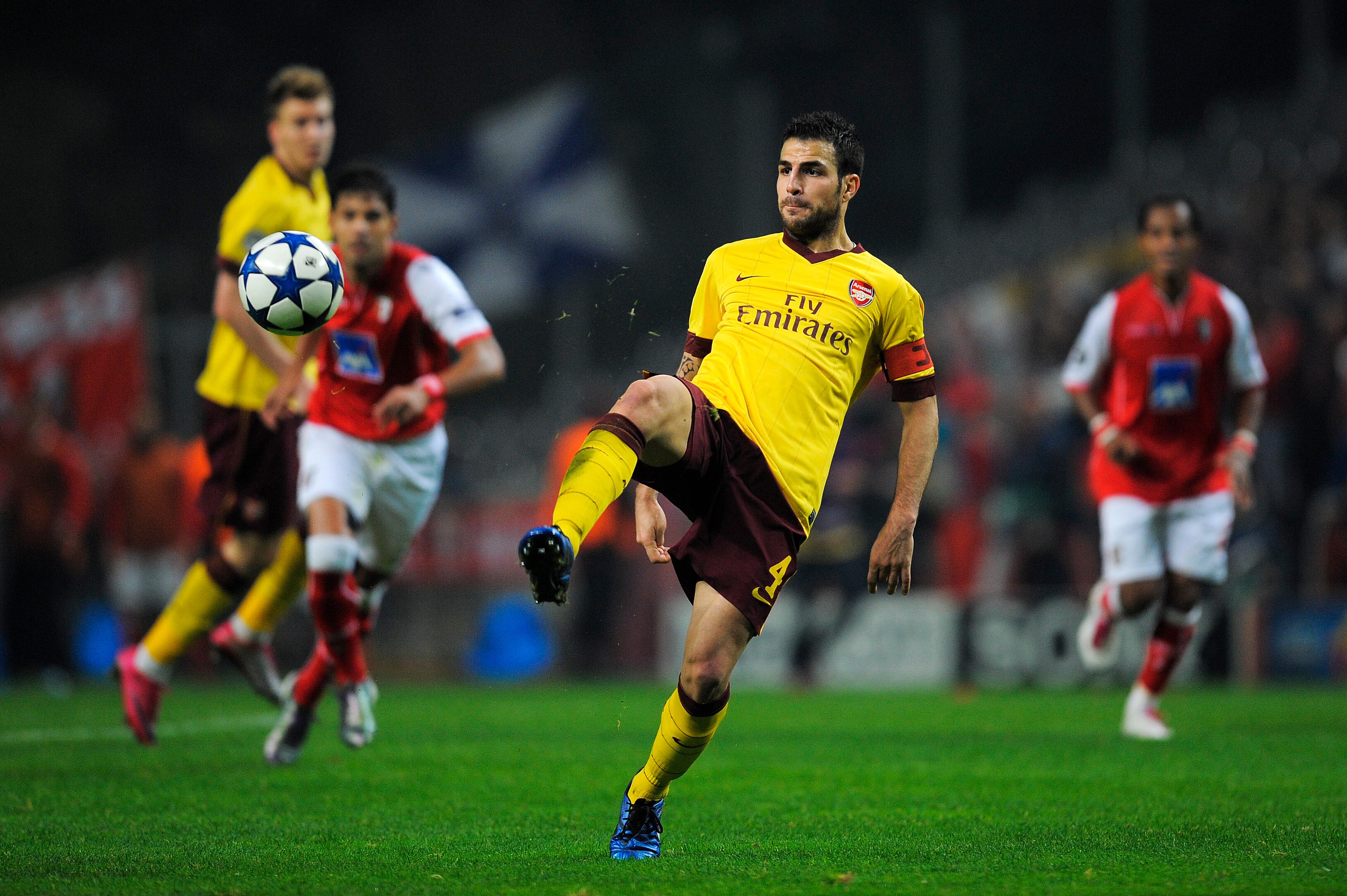BRAGA, PORTUGAL - NOVEMBER 23:  Cesc Fabregas of Arsenal in action during the UEFA Champions League Group H match between SC Braga and Arsenal at Estadio Municipal de Braga on November 23, 2010 in Braga, Portugal. SC Braga won the match 2-0.  (Photo by Da