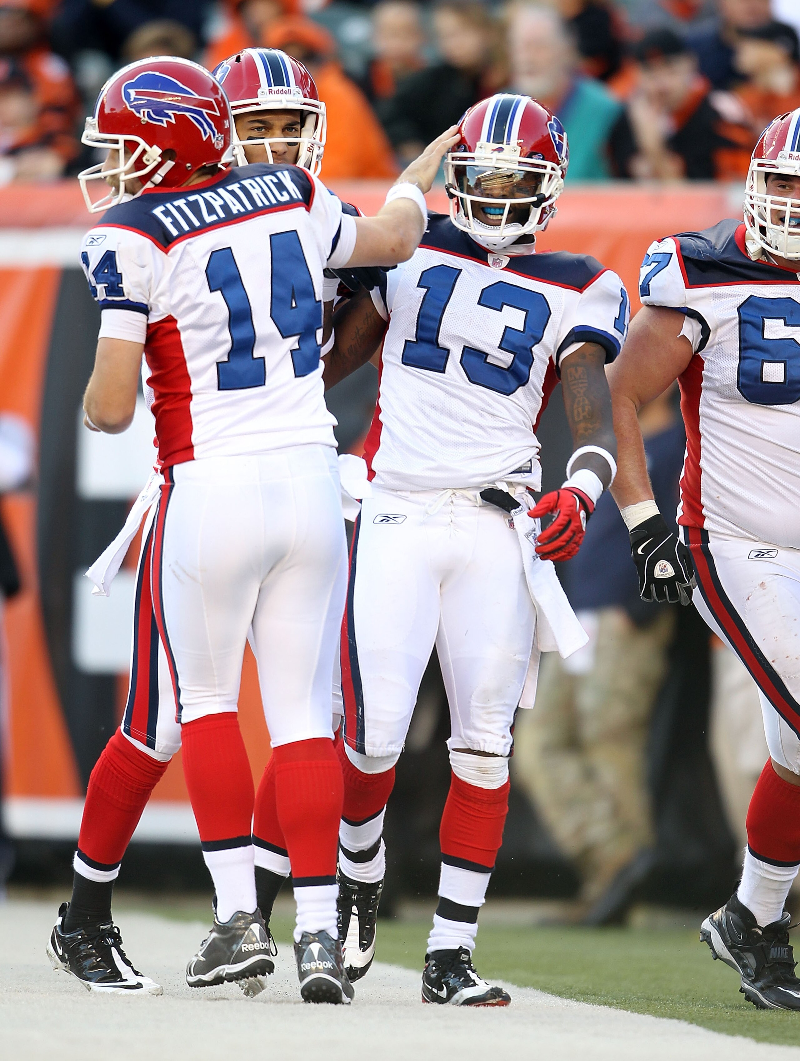 CINCINNATI - NOVEMBER 21:  Steve Johnson #13 of the Buffalo Bills celebrates after scoring a touchdown during NFL game against the Cincinnati Bengals at Paul Brown Stadium on November 21, 2010 in Cincinnati, Ohio. The Bills won 49-21.  (Photo by Andy Lyon