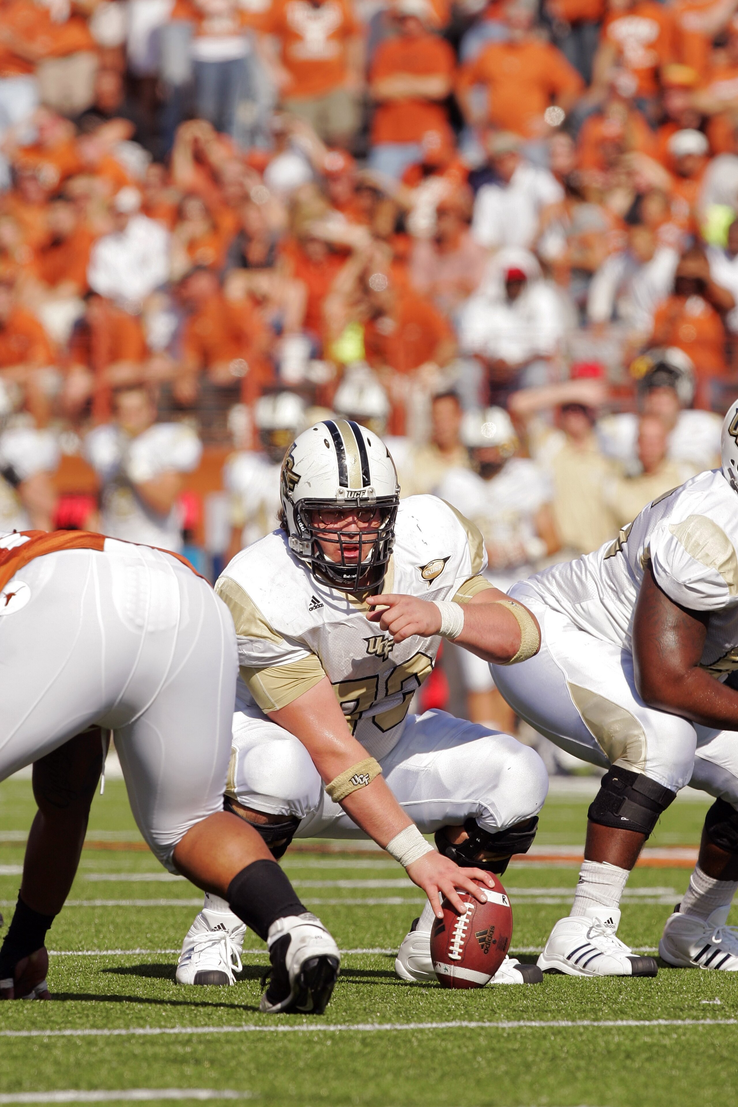 AUSTIN, TX - NOVEMBER 07:  Center Ian Bustillo #73 of the UCF Knights prepares to snap the ball against the Texas Longhorns on November 7, 2009 at Darrell K Royal - Texas Memorial Stadium in Austin, Texas.  Texas won 35-3.  (Photo by Brian Bahr/Getty Imag