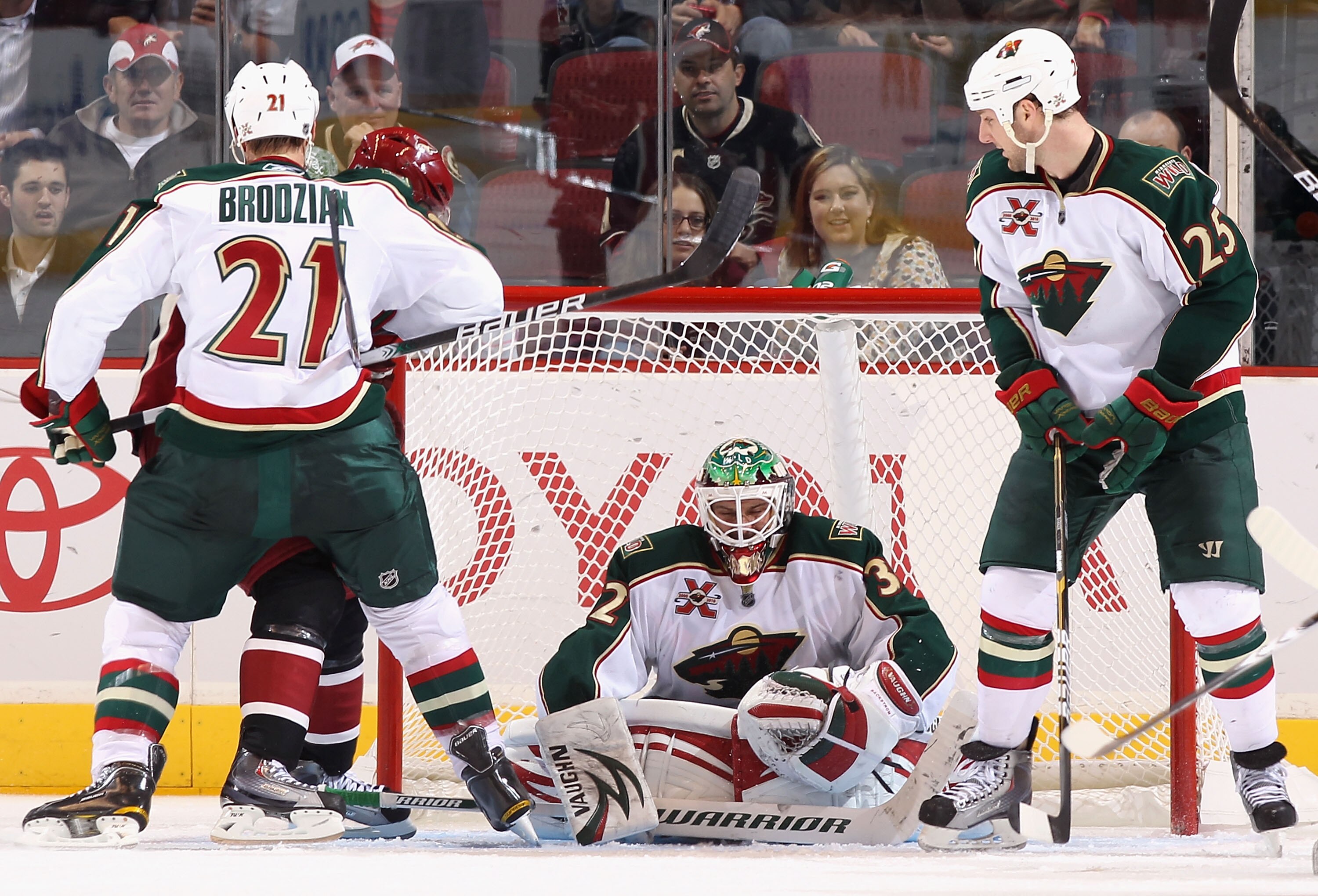 GLENDALE, AZ - DECEMBER 09:  Goaltender Niklas Backstrom #32 of the Minnesota Wild makes a save on the shot from the Phoenix Coyotes during the NHL game at Jobing.com Arena on December 9, 2010 in Glendale, Arizona. The Wild defeated the Coyotes 3-2. (Phot