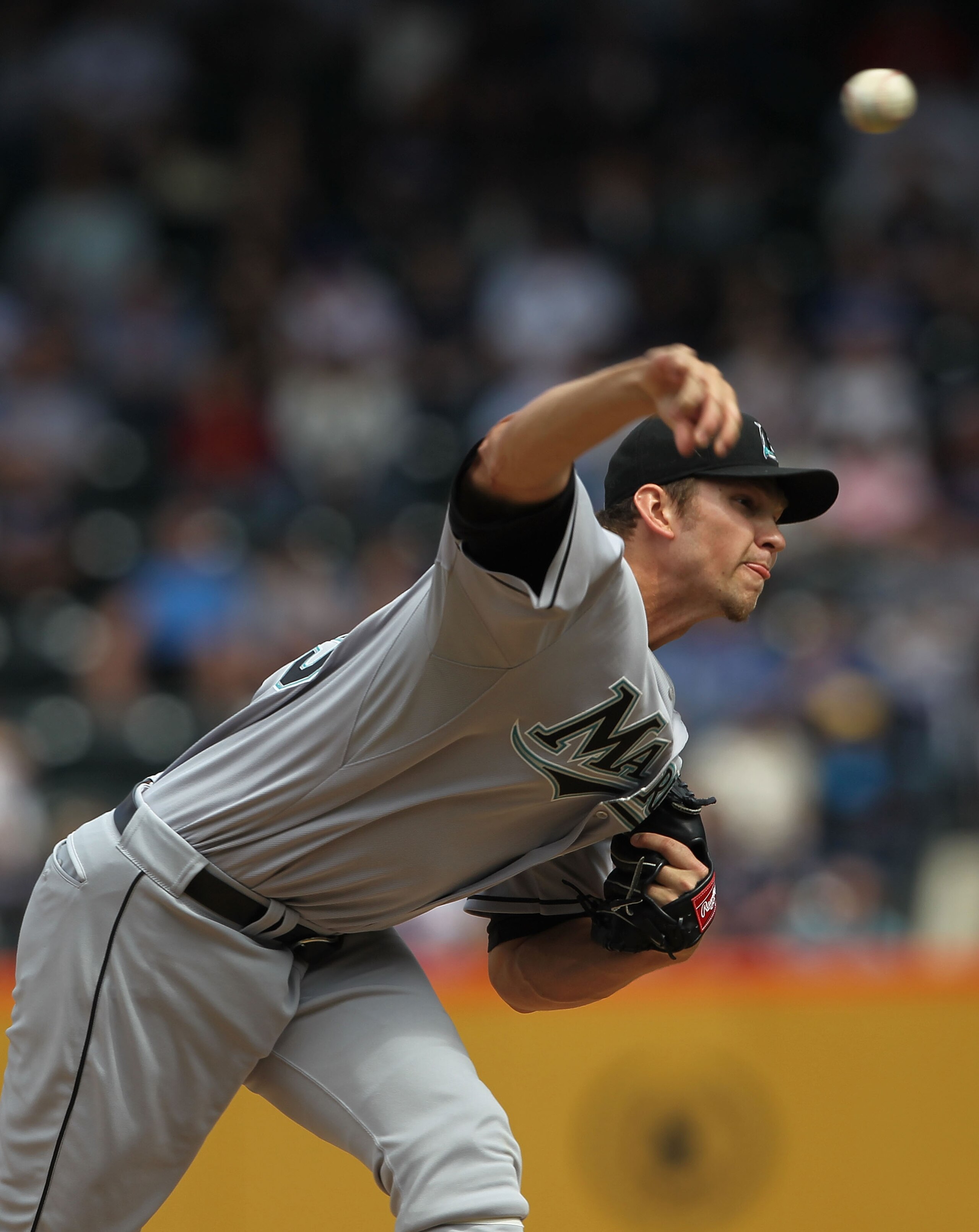 NEW YORK - APRIL 05:  Josh Johnson #55 of the Florida Marlins pitches against the New York Mets during their Opening Day Game at Citi Field on April 5, 2010 in the Flushing neighborhood of the Queens borough of New York City.  (Photo by Nick Laham/Getty I