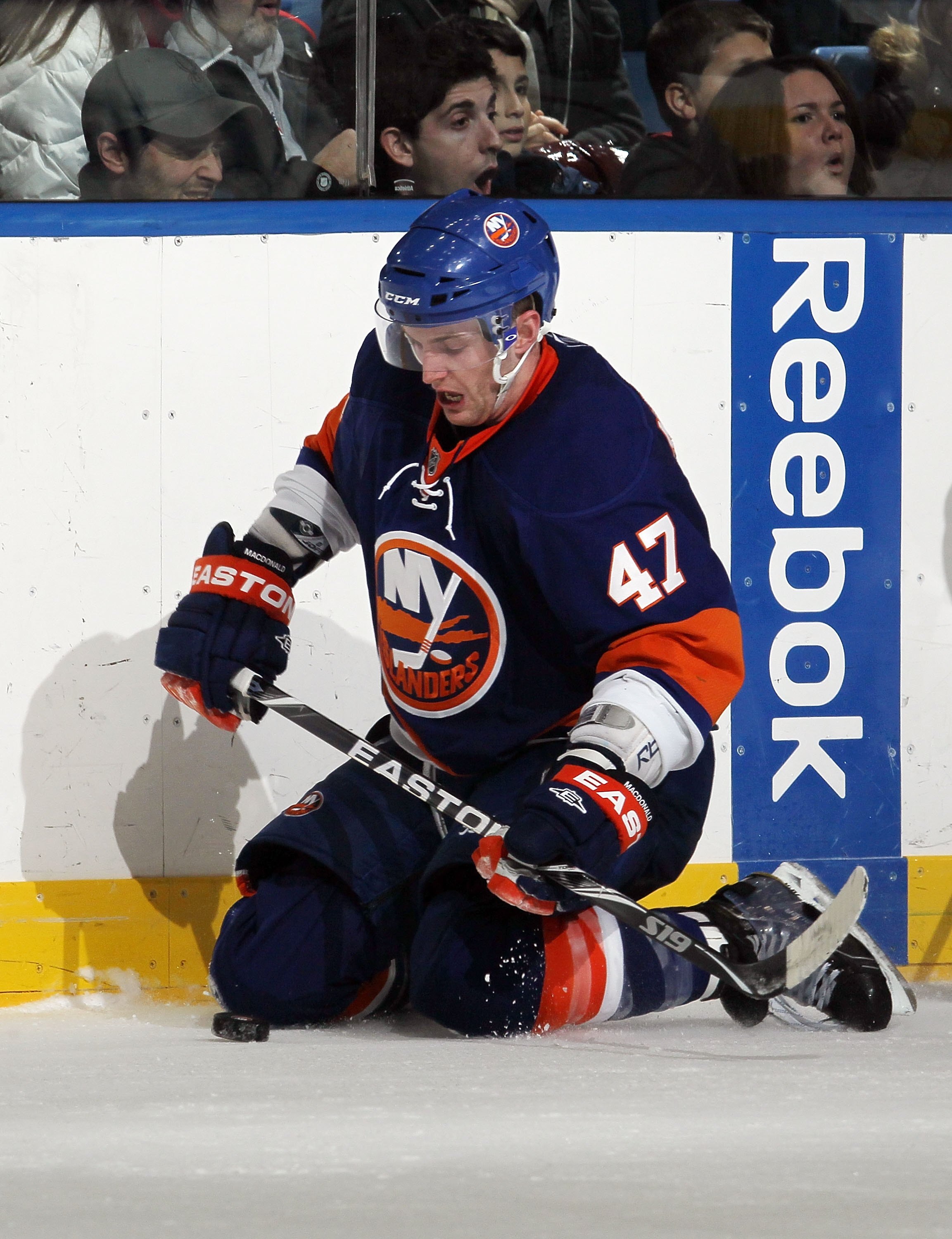 UNIONDALE, NY - DECEMBER 11:  Andrew MacDonald #47 of the New York Islanders skates against the Atlanta Thrashers on December 11, 2010 at Nassau Coliseum in Uniondale, New York.  (Photo by Jim McIsaac/Getty Images)