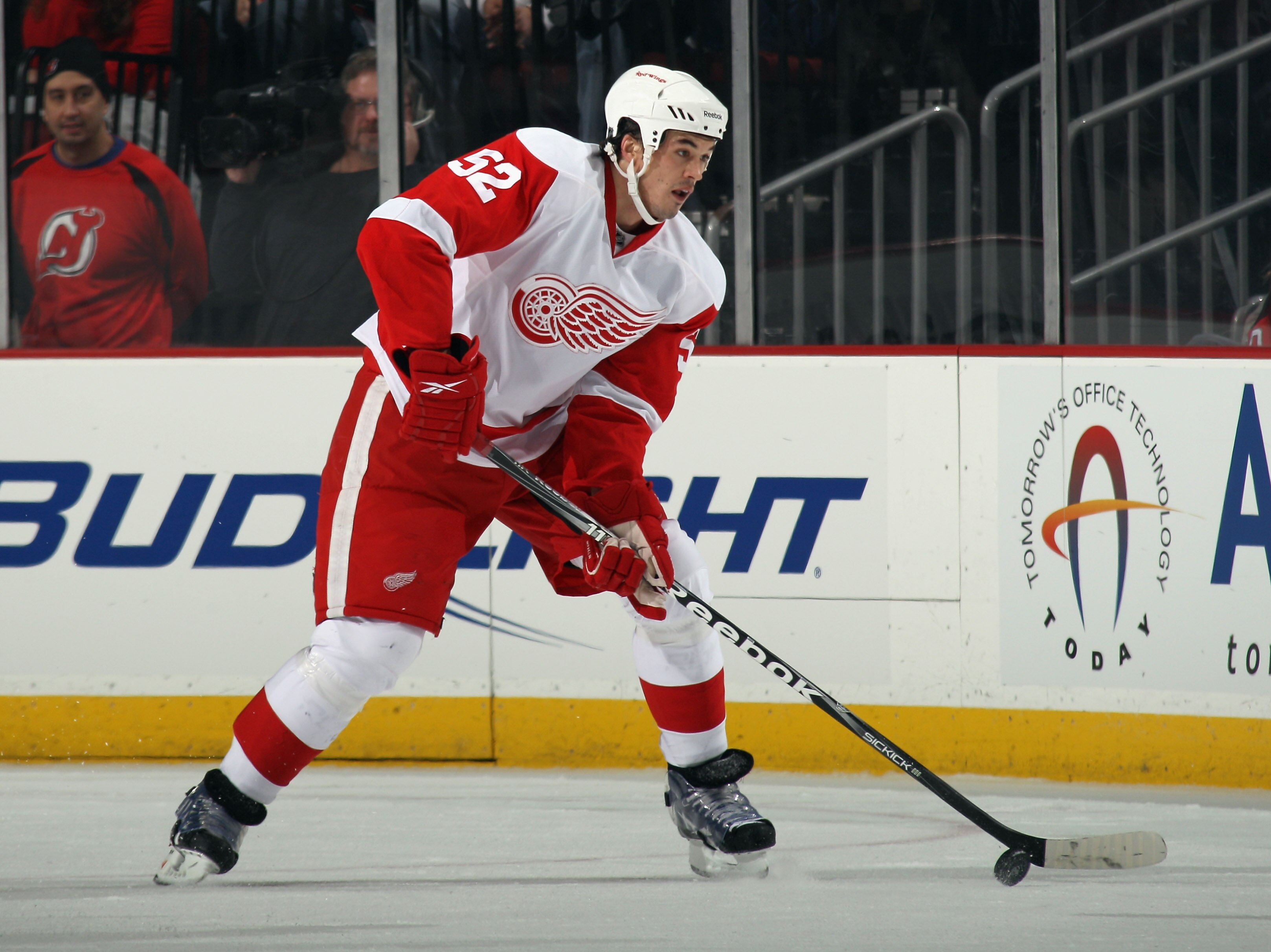 NEWARK, NJ - DECEMBER 11:  Jonathan Ericsson #52 of the Detroit Red Wings skates against the New Jersey Devils at the Prudential Center on December 11, 2010 in Newark, New Jersey. The Red Wings defeated the the Devils 4-1.  (Photo by Bruce Bennett/Getty I