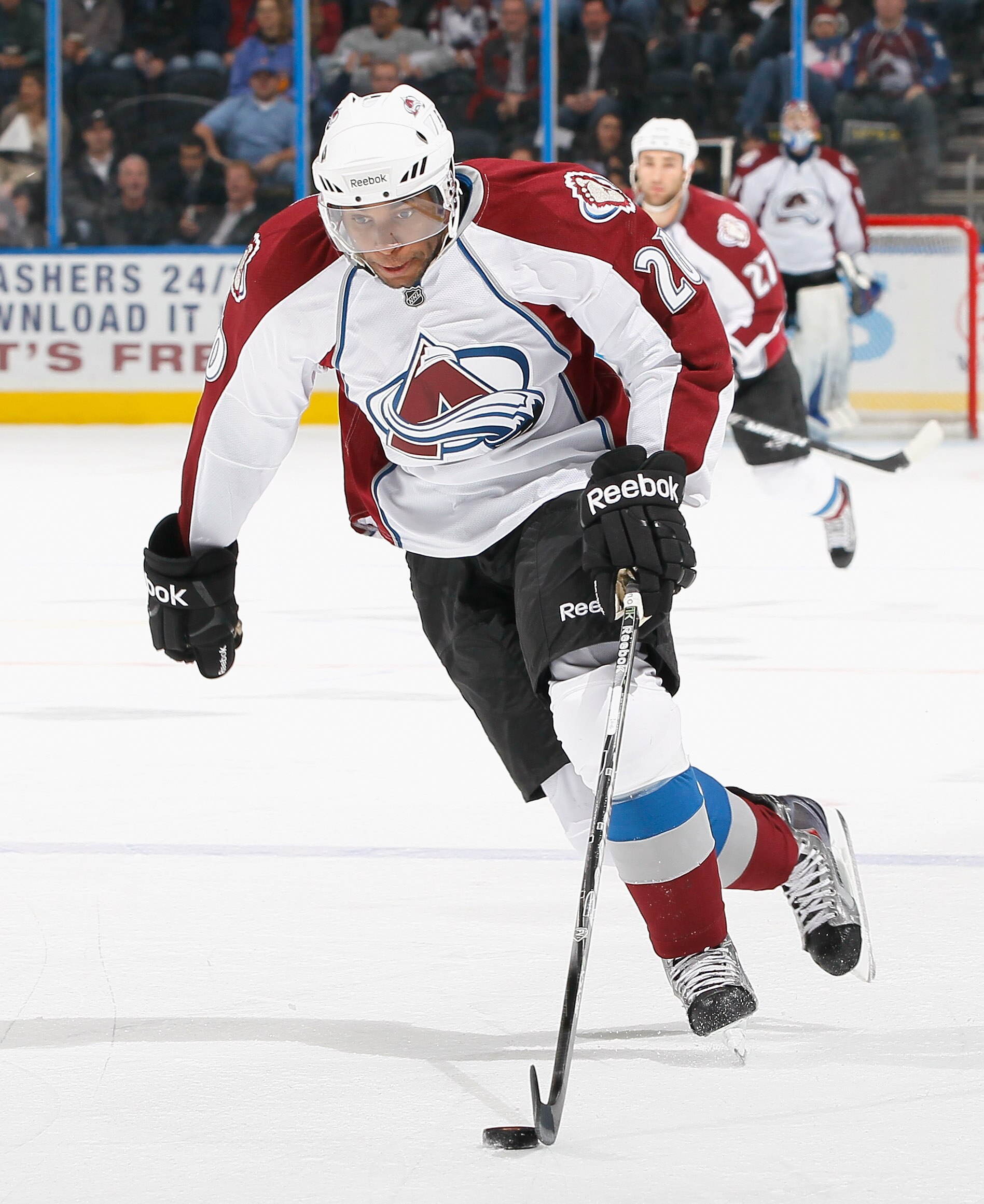 ATLANTA, GA - DECEMBER 10:  Greg Mauldin #20 of the Colorado Avalanche against the Atlanta Thrashers at Philips Arena on December 10, 2010 in Atlanta, Georgia.  (Photo by Kevin C. Cox/Getty Images)