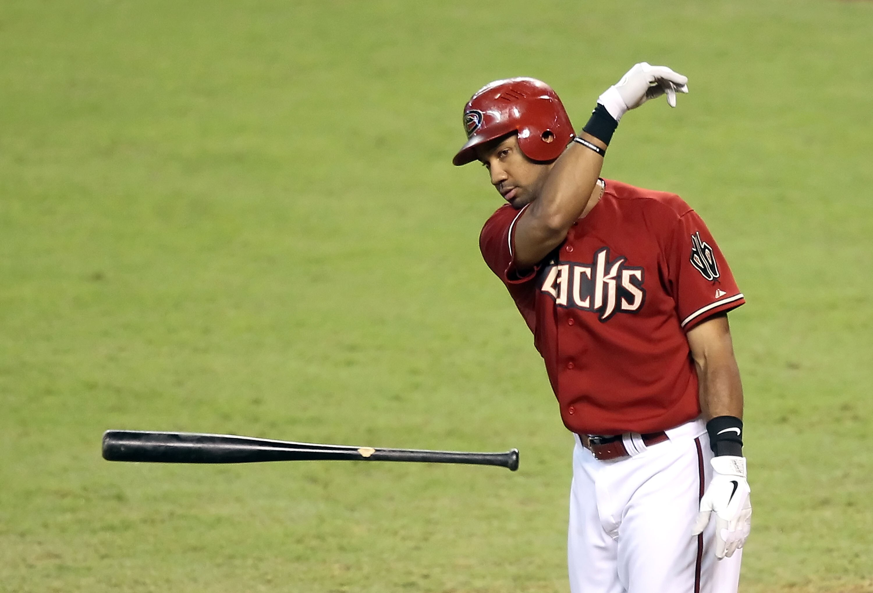 PHOENIX - SEPTEMBER 01: Chris Young #24 of the Arizona Diamondbacks reacts after striking out against the San Diego Padres during the Major League Baseball game at Chase Field on September 1, 2010 in Phoenix, Arizona.  The Diamondbacks defeated the Padres
