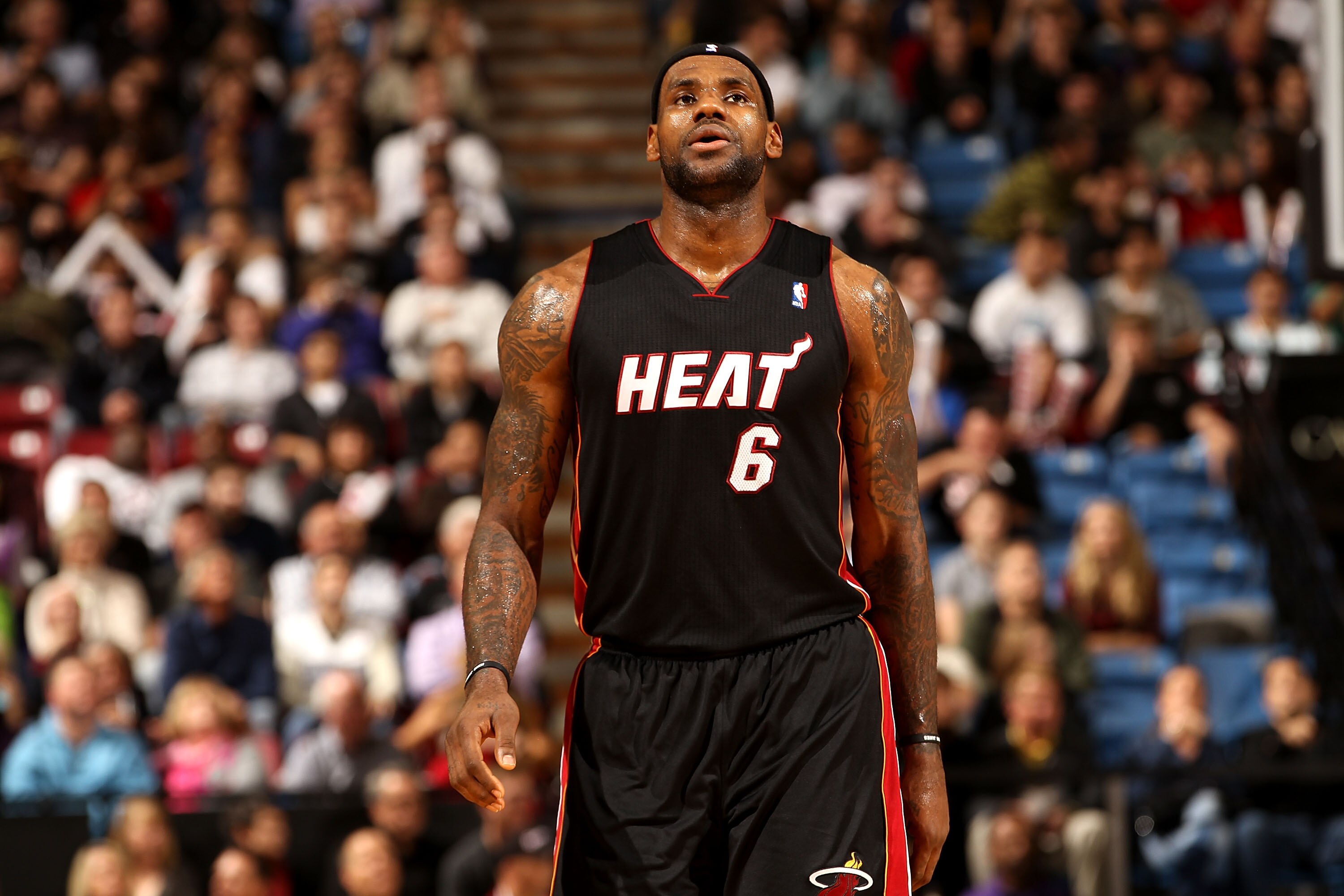 SACRAMENTO, CA - DECEMBER 11:  Lebron James #6 of the Miami Heat stands on the court during their game against the Sacramento Kings at ARCO Arena on December 11, 2010 in Sacramento, California.  NOTE TO USER: User expressly acknowledges and agrees that, b