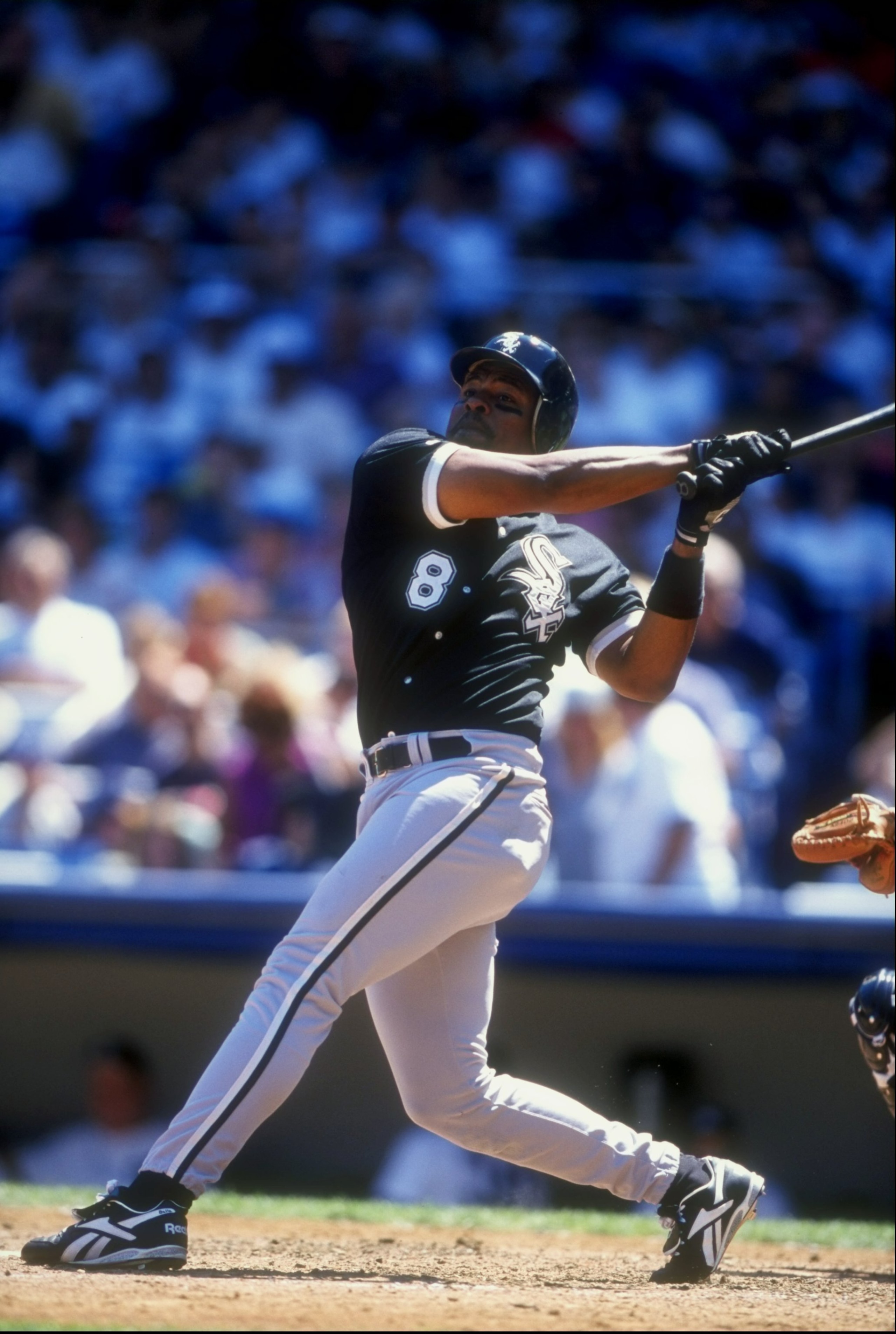 26 Jul 1998:  Outfielder Albert Belle #8 of the Chicago White Sox in action during a game against the New York Yankees at the Yankee Stadium in the Bronx, New York. The Yankees defeated the White Sox 6-3. Mandatory Credit: David Seelig  /Allsport