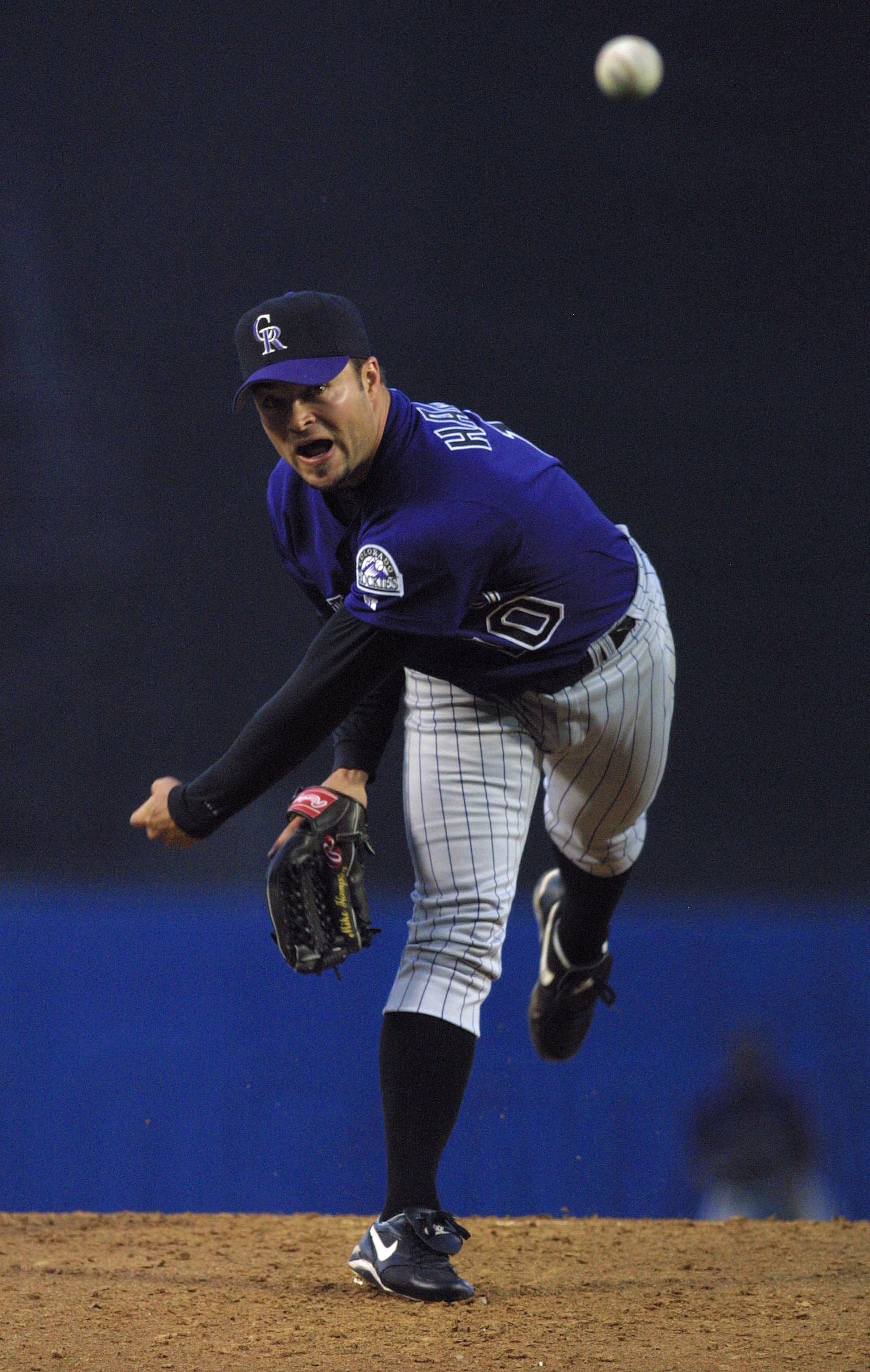 30 May 2001:  Starting pitcher Mike Hampton #10 of the Colorado Rockies delivers a pitch in the second inning against the Los Angeles Dodgers at Dodger Stadium in Los Angeles, California.  DIGITAL IMAGE Mandatory Credit: Jeff Gross/ALLSPORT