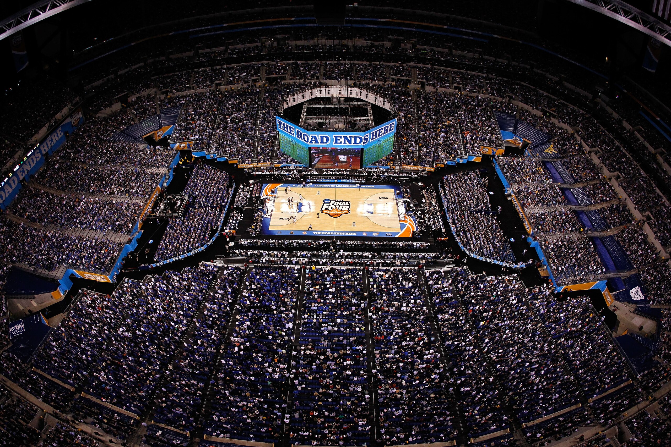 INDIANAPOLIS - APRIL 05:  A general view of the Butler Bulldogs playing against the Duke Blue Devils during the 2010 NCAA Division I Men's Basketball National Championship game at Lucas Oil Stadium on April 5, 2010 in Indianapolis, Indiana.  (Photo by Kev