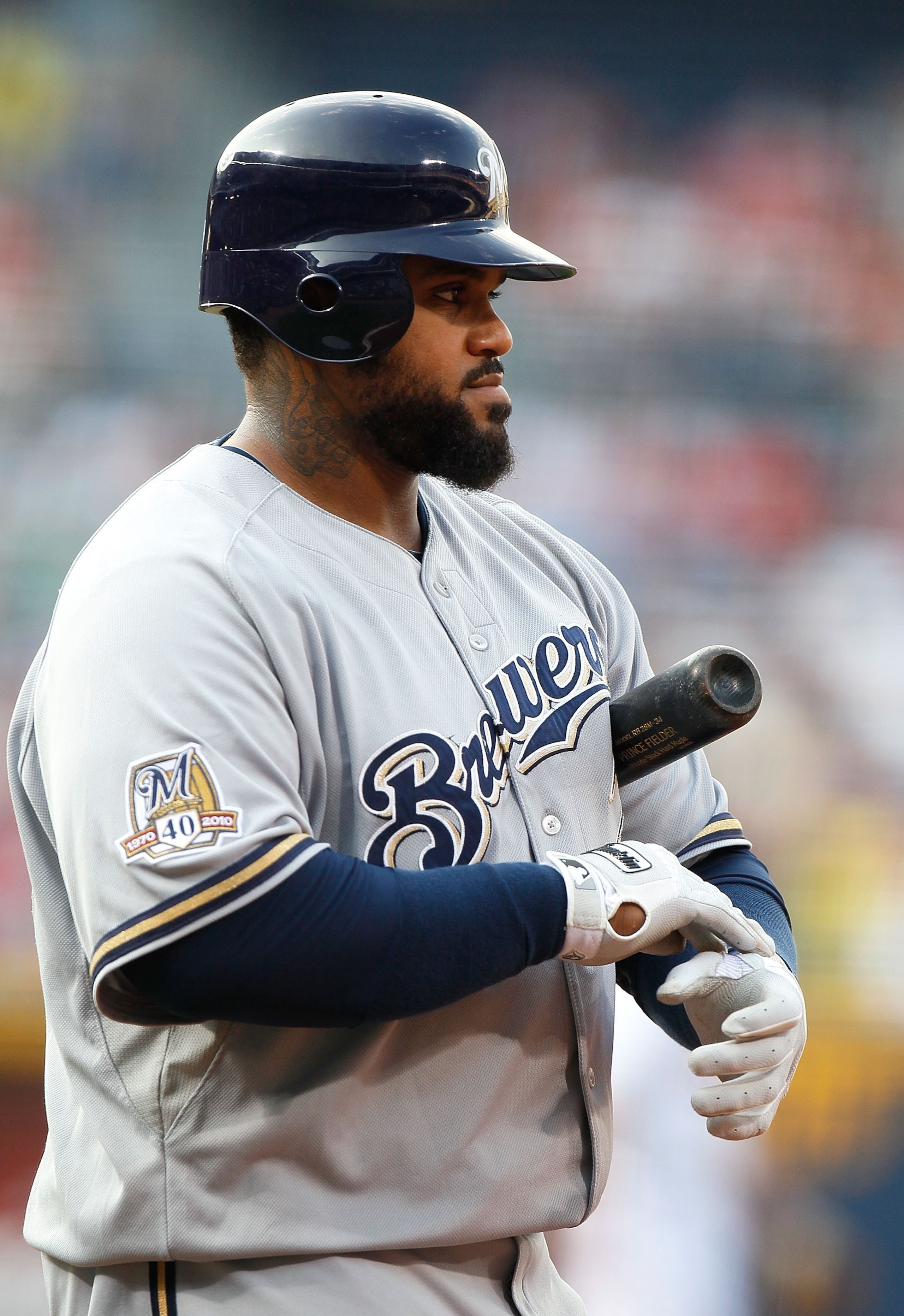 ATLANTA - JULY 15:  Prince Fielder #28 of the Milwaukee Brewers against the Atlanta Braves at Turner Field on July 15, 2010 in Atlanta, Georgia.  (Photo by Kevin C. Cox/Getty Images)