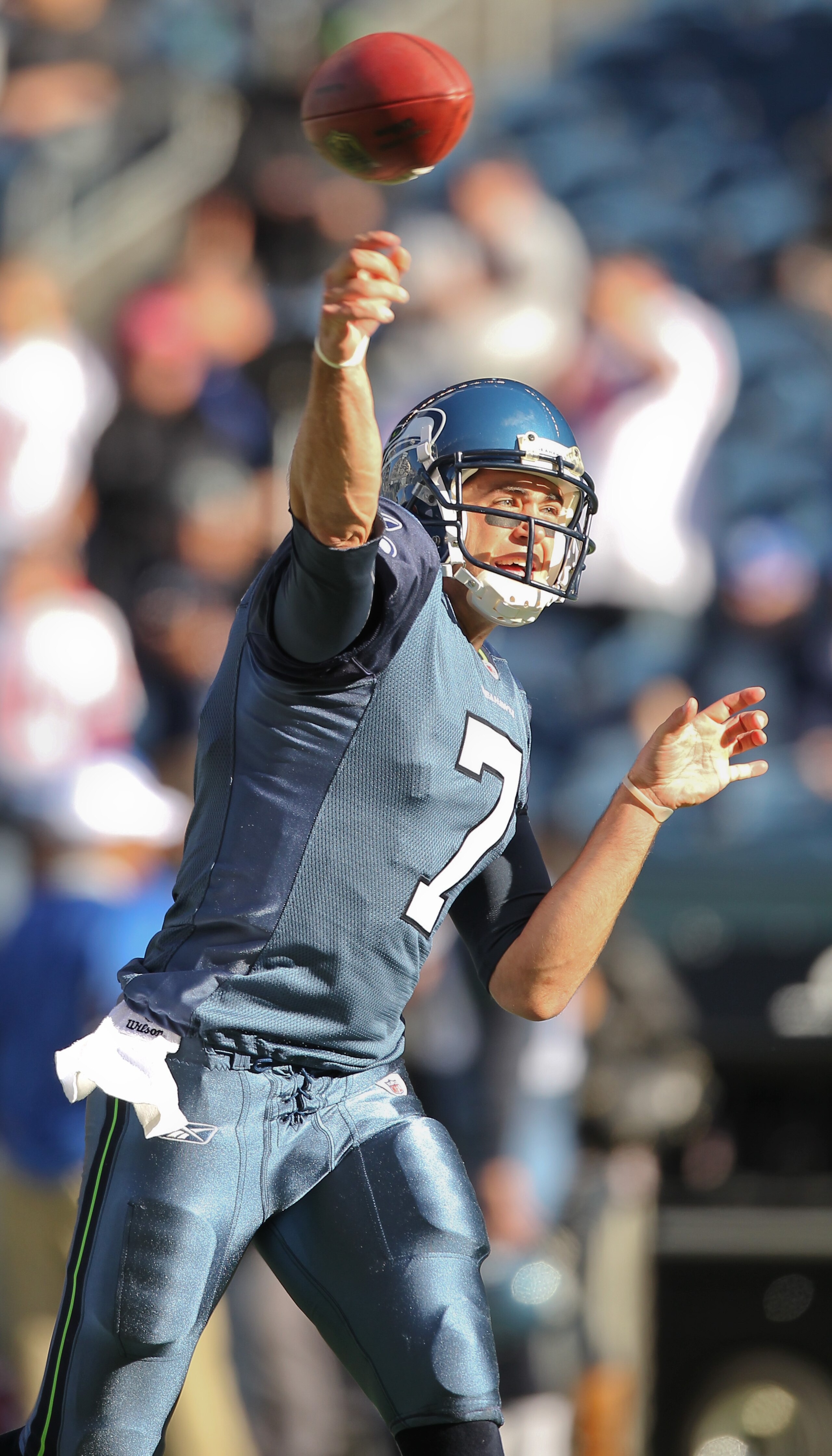 SEATTLE - NOVEMBER 07:  Quarterback Zac Robinson #7 of the Seattle Seahawks warms up prior to the game against the New York Giants at Qwest Field on November 7, 2010 in Seattle, Washington. The Giants defeated the Seahawks 41-7. (Photo by Otto Greule Jr/G