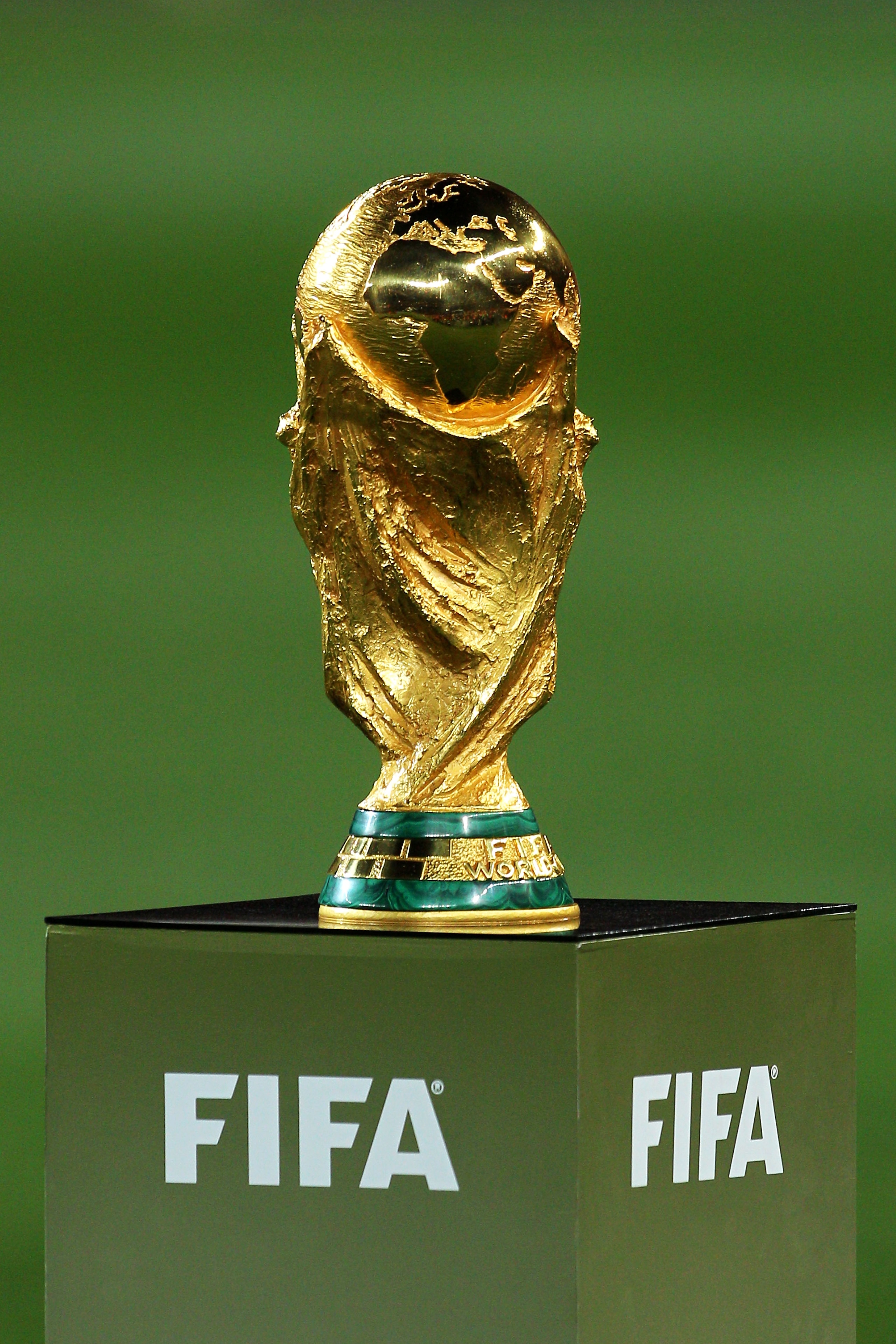 JOHANNESBURG, SOUTH AFRICA - JULY 11: The World Cup presented on the pitch ahead of the 2010 FIFA World Cup South Africa Final match between Netherlands and Spain at Soccer City Stadium on July 11, 2010 in Johannesburg, South Africa. (Photo by Clive Ros JOHANNESBURG, SOUTH AFRICA - JULY 11: The World Cup presented on the pitch ahead of the 2010 FIFA World Cup South Africa Final match between Netherlands and Spain at Soccer City Stadium on July 11, 2010 in Johannesburg, South Africa. (Photo by Clive Ros