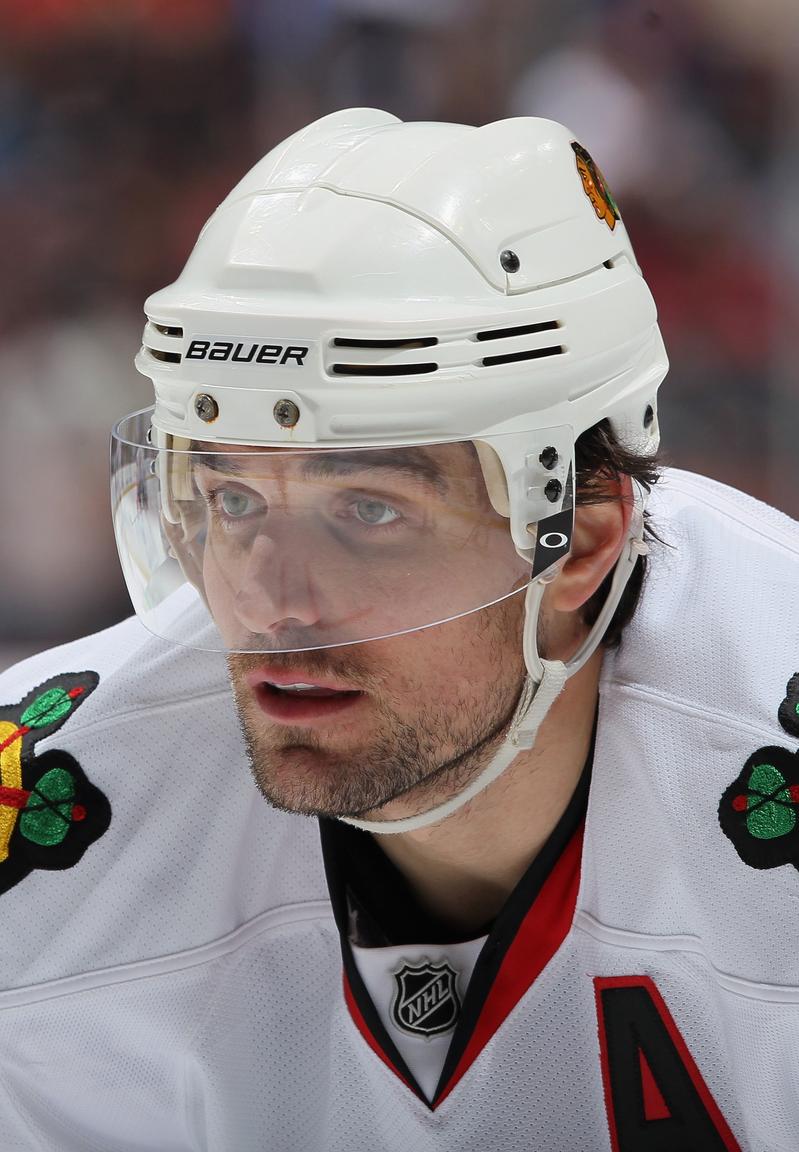 ANAHEIM, CA - NOVEMBER 26:  Patrick Sharp #10 of the Chicago Blackhawks looks on against the Anaheim Ducks at the Honda Center on November 26, 2010 in Anaheim, California.  (Photo by Jeff Gross/Getty Images)