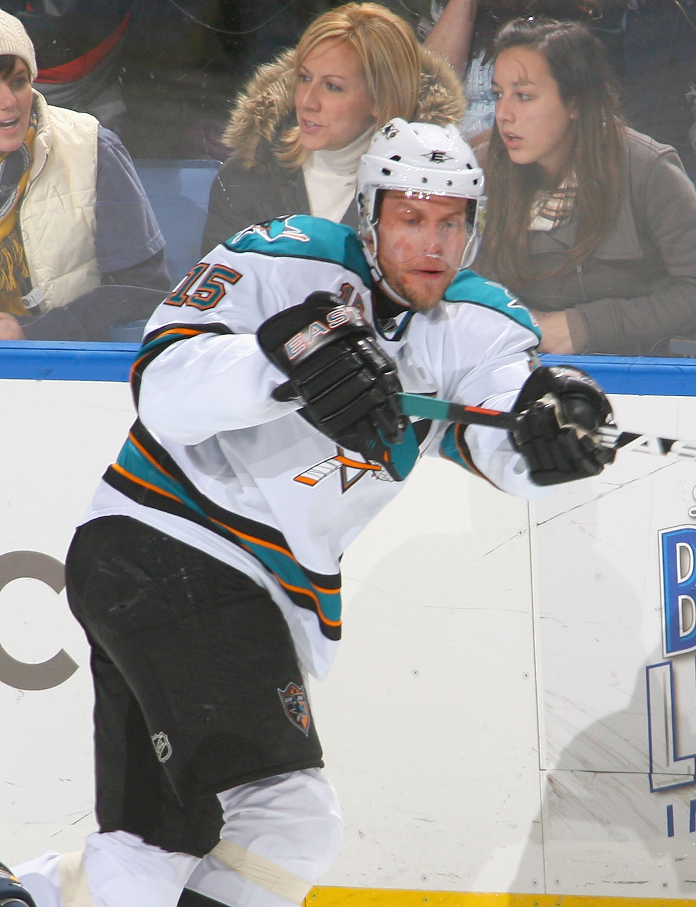 BUFFALO, NY - DECEMBER 09: Dany Heatley #15 of the San Jose Sharks skates against  the Buffalo Sabres  at HSBC Arena on December 9, 2010 in Buffalo, New York. Buffalo won 6-3.  (Photo by Rick Stewart/Getty Images)