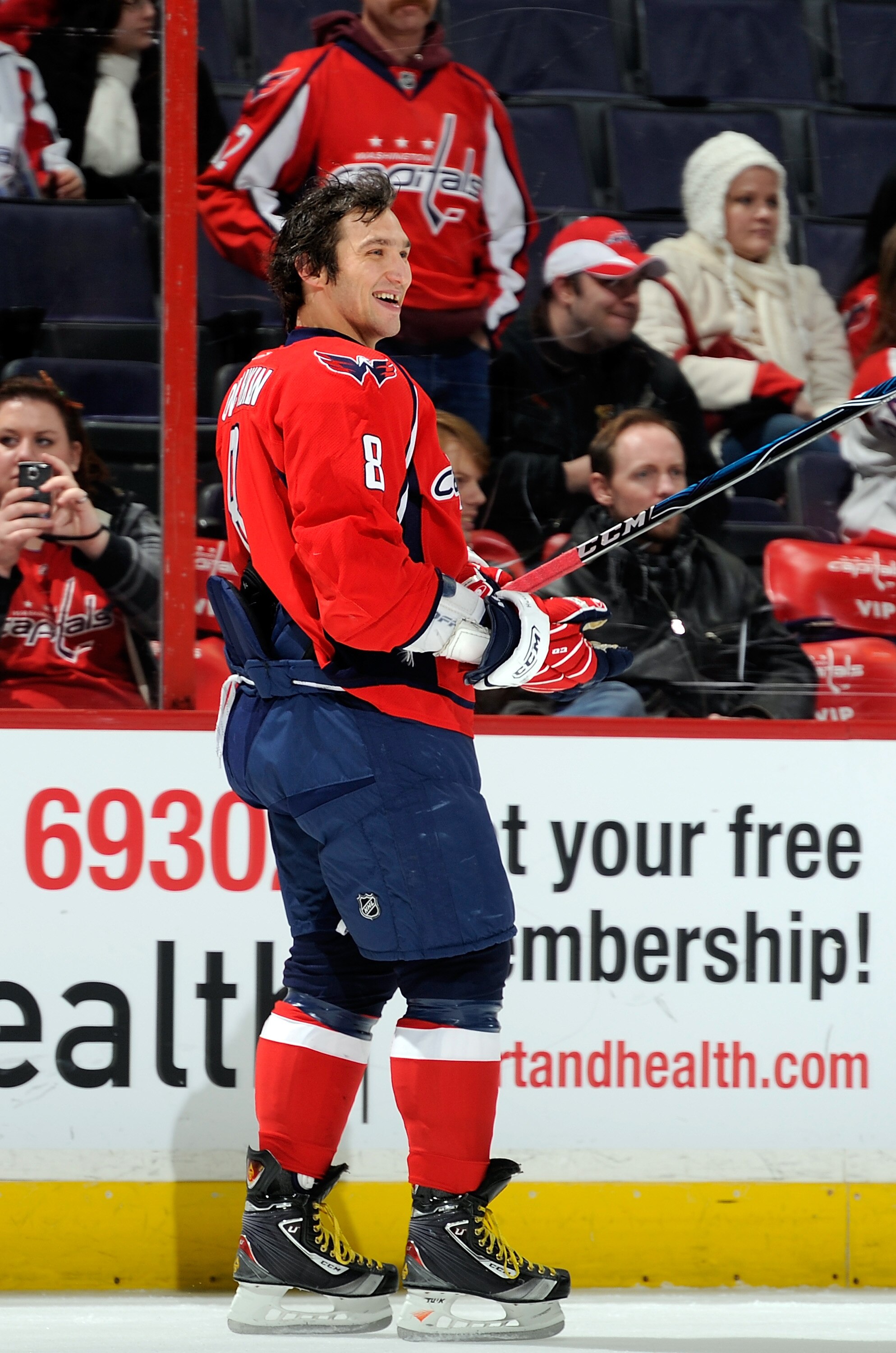 WASHINGTON, DC - DECEMBER 15:  Alex Ovechkin #8 of the Washington Capitals warms up before the game against the Anaheim Ducks at the Verizon Center on December 15, 2010 in Washington, DC.  (Photo by Greg Fiume/Getty Images)
