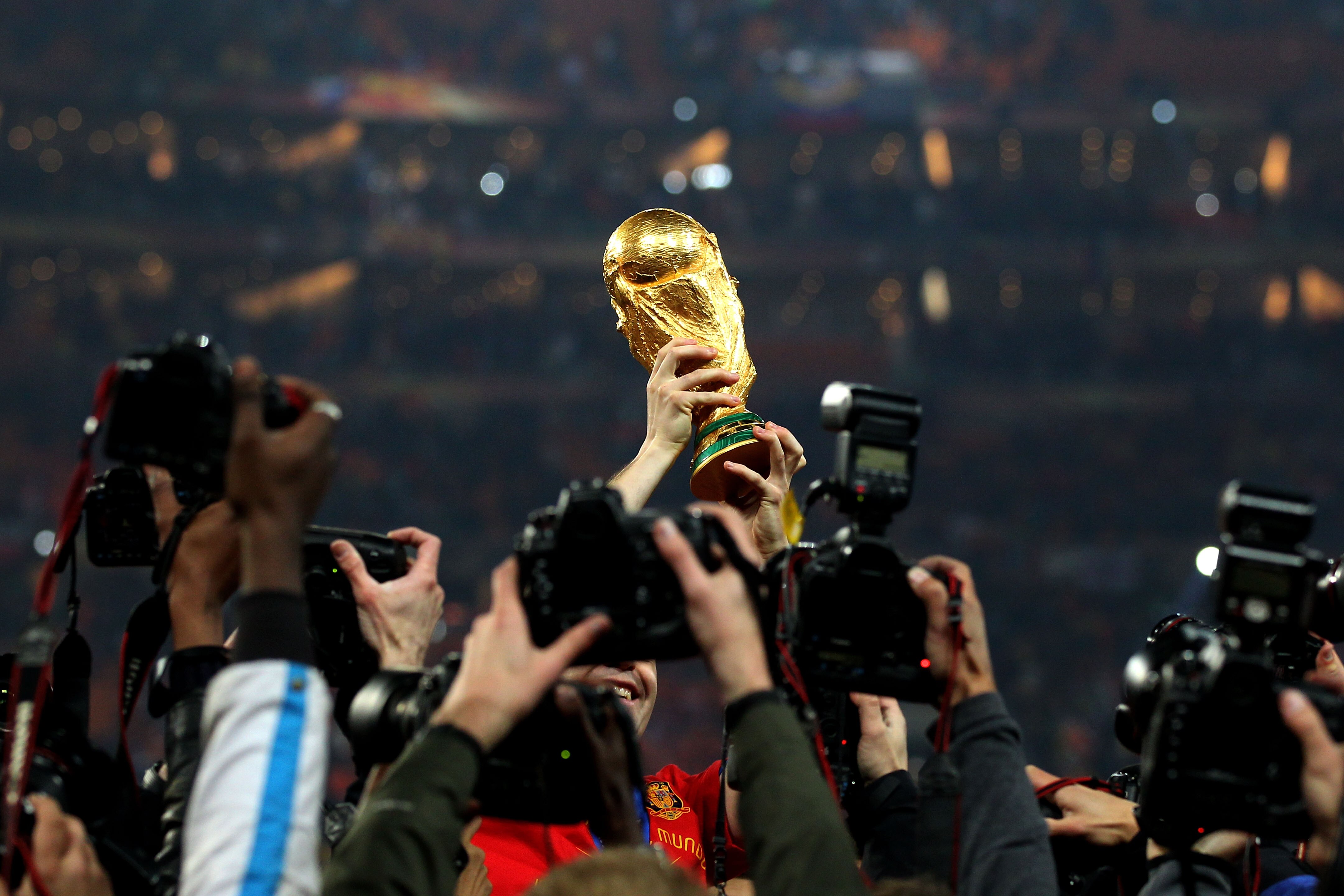 JOHANNESBURG, SOUTH AFRICA - JULY 11:  The Spain team celebrate winning the World Cup during the 2010 FIFA World Cup South Africa Final match between Netherlands and Spain at Soccer City Stadium on July 11, 2010 in Johannesburg, South Africa.  (Photo by C
