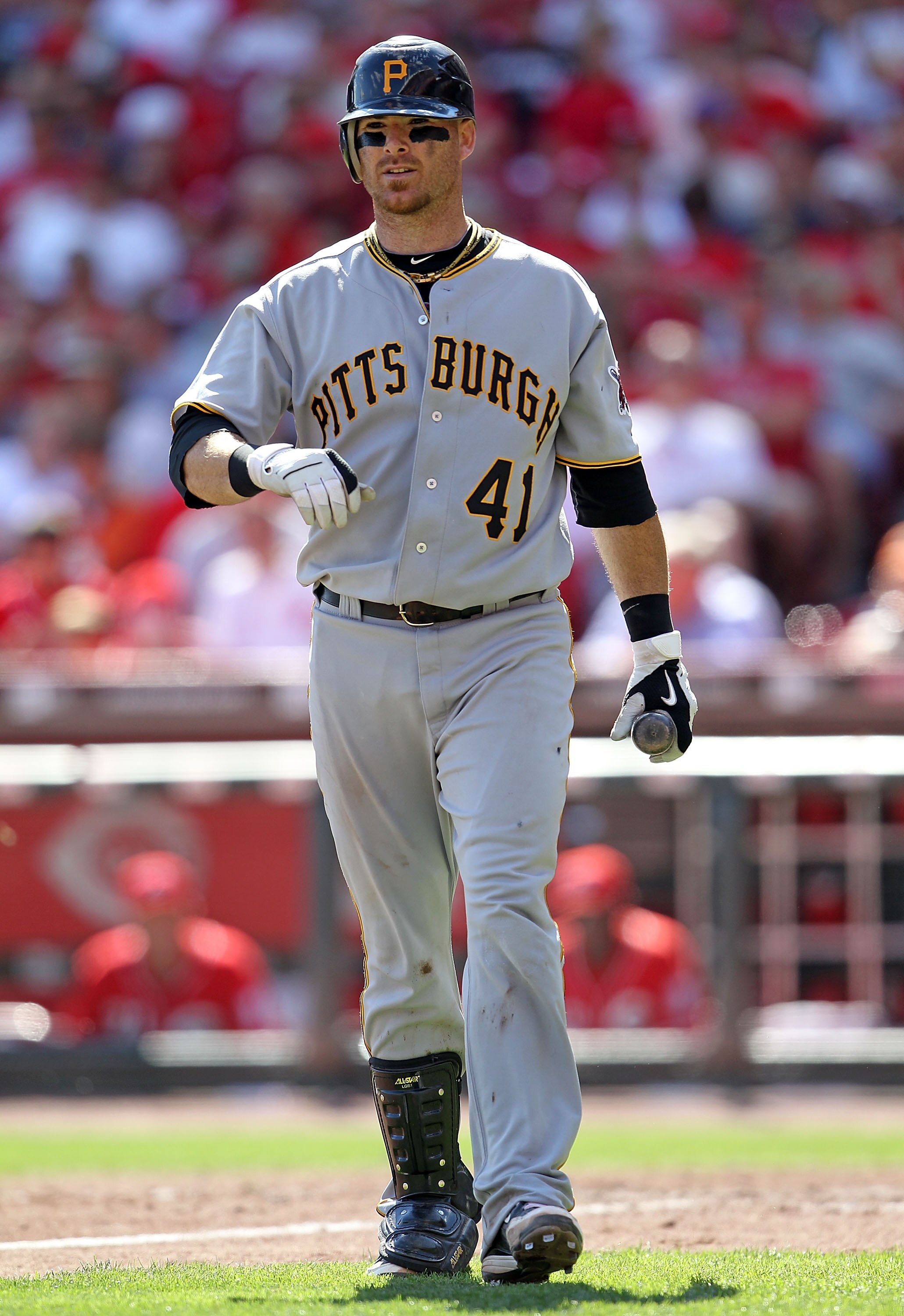 CINCINNATI - SEPTEMBER 12:  Ryan Doumit #41 of the Pittsburgh Pirates is pictured during the game against the Cincinnati Reds at Great American Ballpark on September 12, 2010 in Cincinnati, Ohio.  (Photo by Andy Lyons/Getty Images)