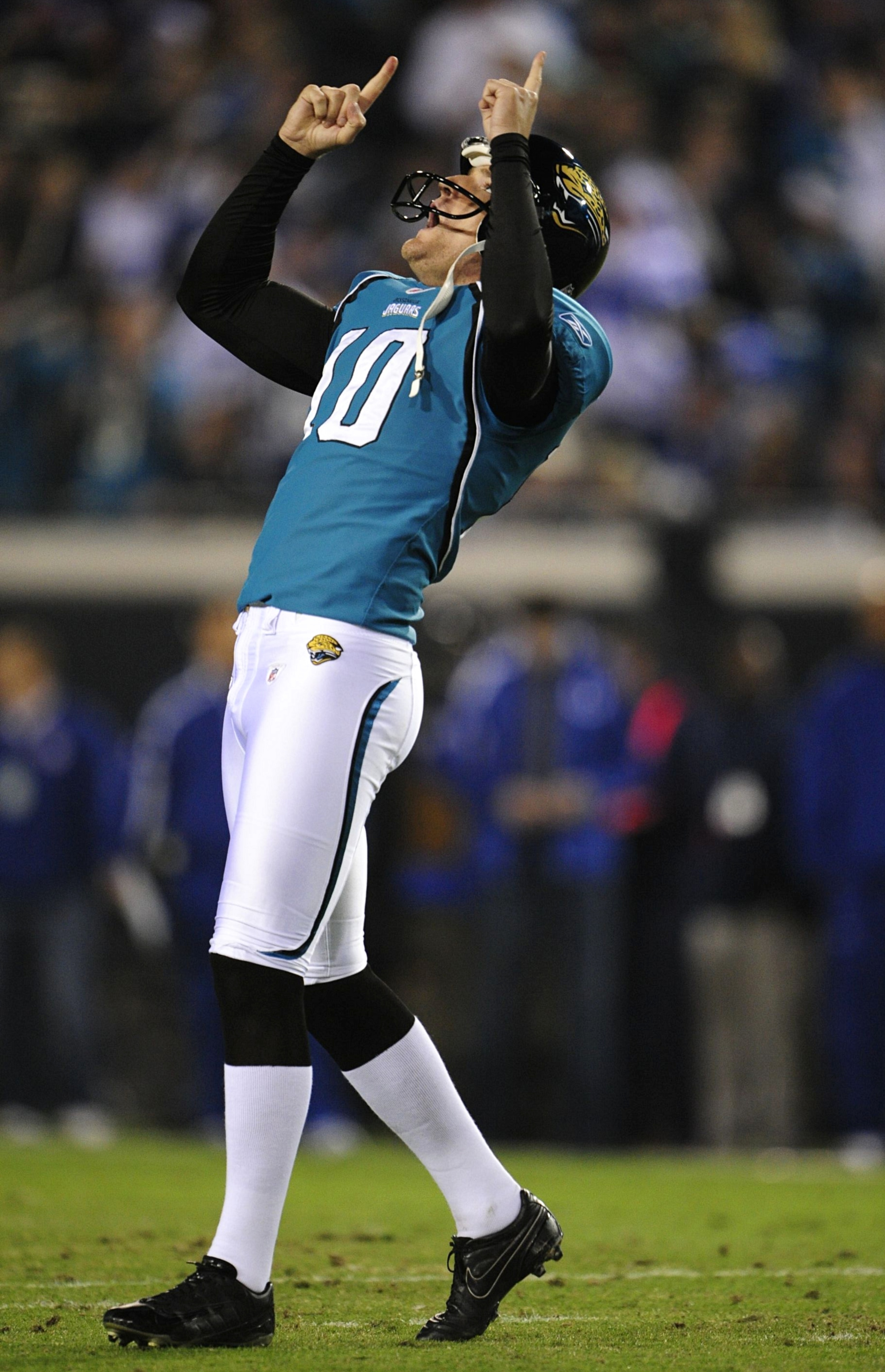 JACKSONVILLE, FL - DECEMBER 17: Kicker Josh Scobee #10 of the Jacksonville Jaguars celebrates after he kicked a successful 50-yard field goal in the first quarter against the Indianapolis Colts at Jacksonville Municipal Stadium on December 17, 2009 in Ja JACKSONVILLE, FL - DECEMBER 17: Kicker Josh Scobee #10 of the Jacksonville Jaguars celebrates after he kicked a successful 50-yard field goal in the first quarter against the Indianapolis Colts at Jacksonville Municipal Stadium on December 17, 2009 in Ja