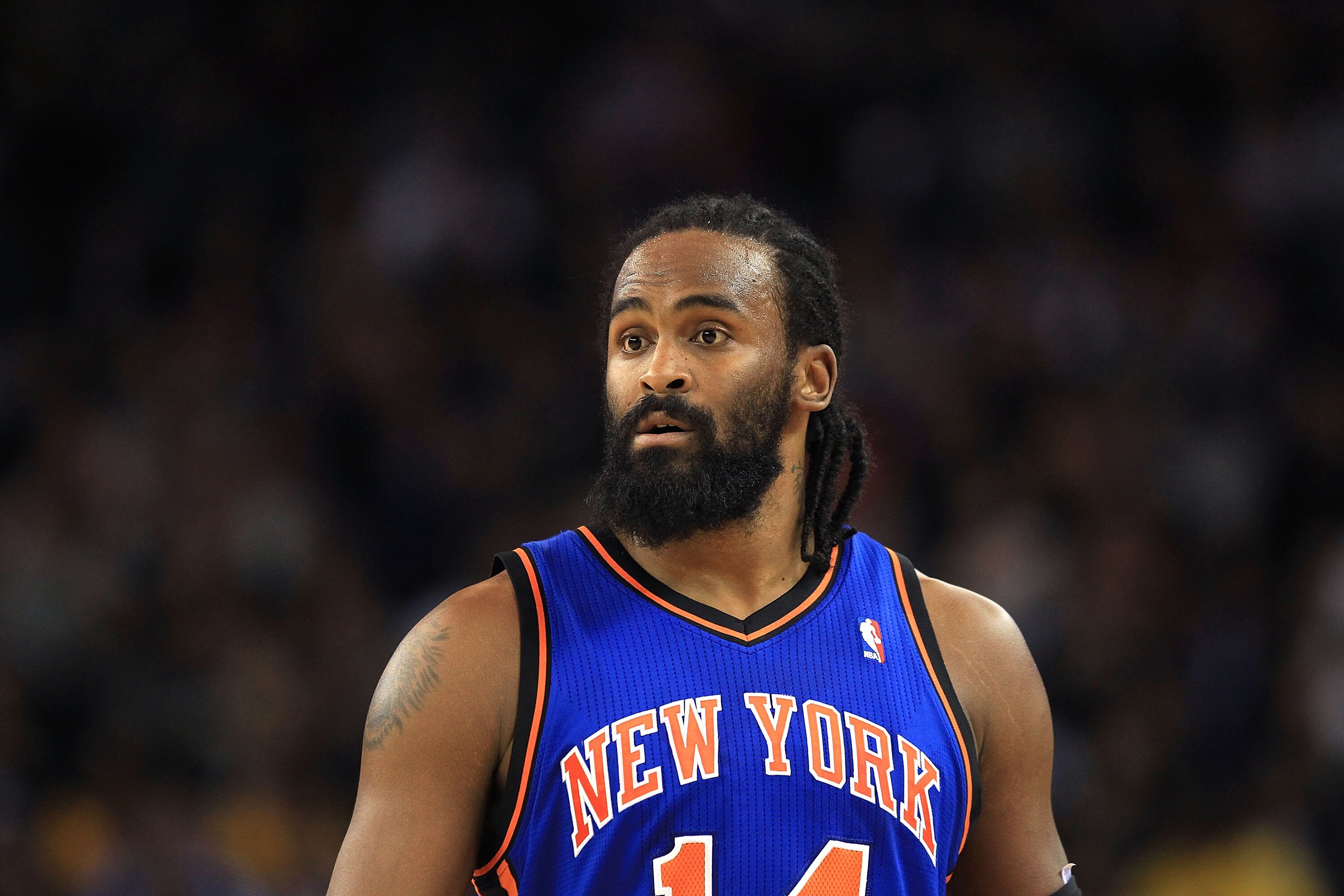 OAKLAND, CA - NOVEMBER 19:  Ronny Turiaf #14 of the New York Knicks in action against the Golden State Warriors at Oracle Arena on November 19, 2010 in Oakland, California. NOTE TO USER: User expressly acknowledges and agrees that, by downloading and or u