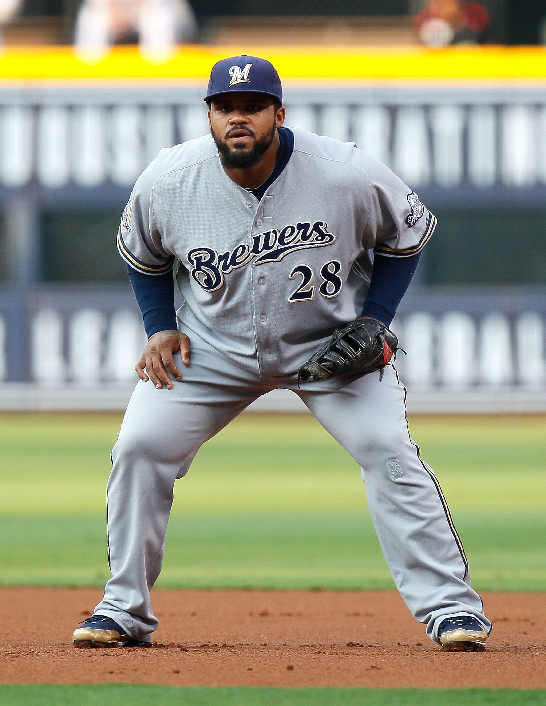 ATLANTA - JULY 15:  Prince Fielder #28 of the Milwaukee Brewers against the Atlanta Braves at Turner Field on July 15, 2010 in Atlanta, Georgia.  (Photo by Kevin C. Cox/Getty Images)