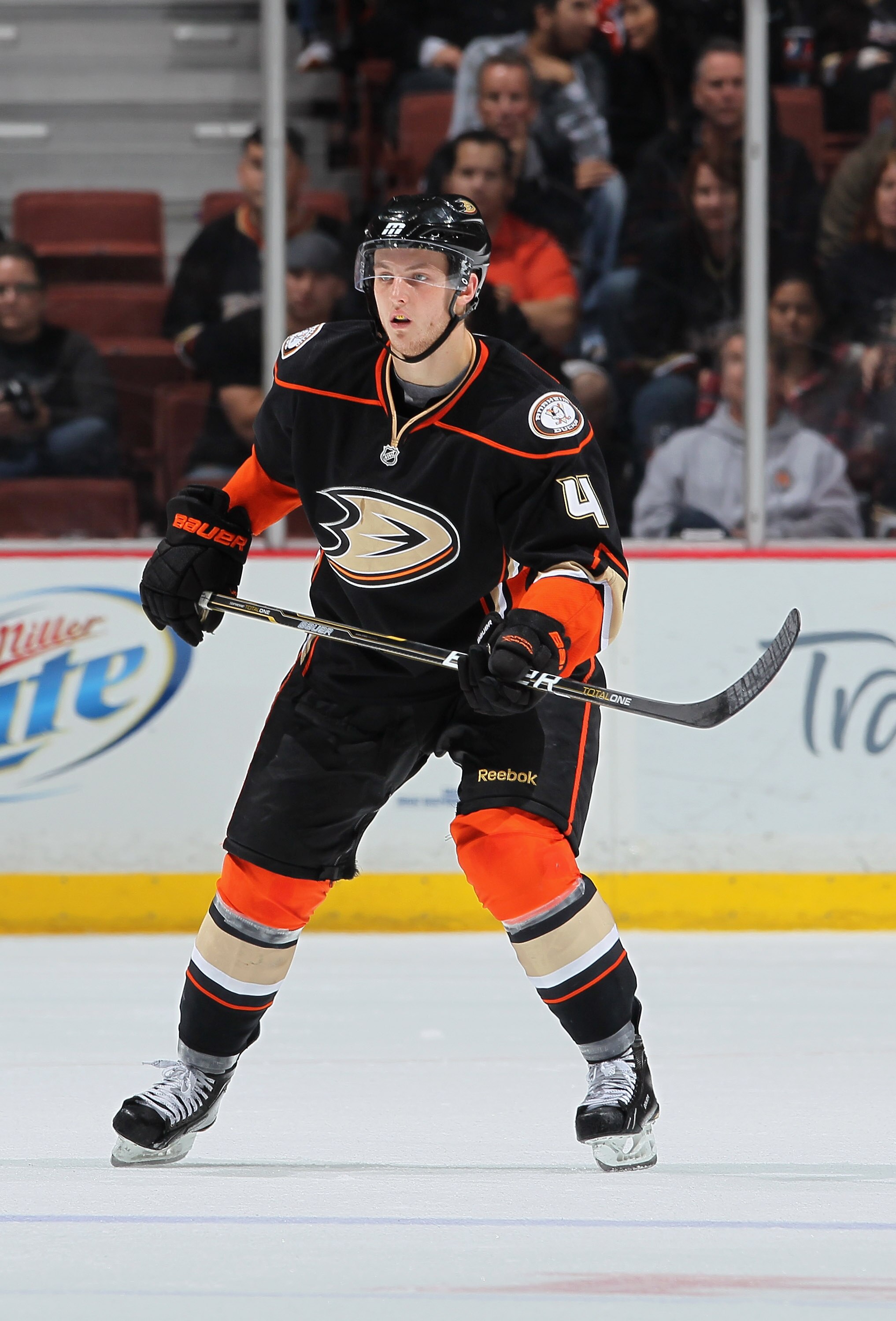 ANAHEIM, CA - DECEMBER 10:  Cam Fowler #4 of the Anaheim Ducks skates against the Calgary Flames at the Honda Center on December 10, 2010 in Anaheim, California.  (Photo by Jeff Gross/Getty Images)