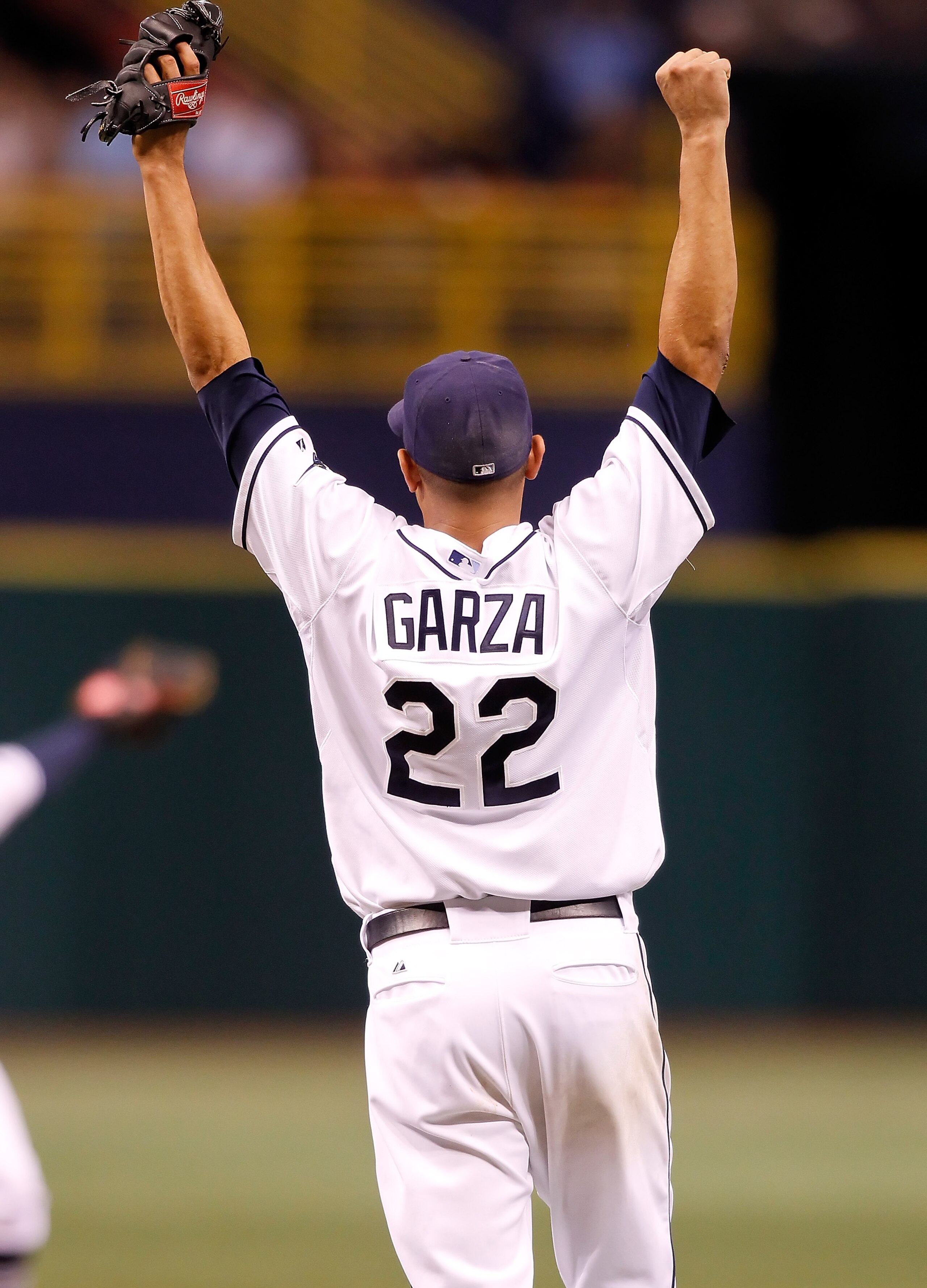 ST PETERSBURG, FL - JULY 26: Pitcher Matt Garza #22 of the Tampa Bay Rays celebrates his no hitter against the Detroit Tigers during the game at Tropicana Field on July 26, 2010 in St. Petersburg, Florida. Tampa Bay beat Detroit 5-0. (Photo by J. Meric/ ST PETERSBURG, FL - JULY 26: Pitcher Matt Garza #22 of the Tampa Bay Rays celebrates his no hitter against the Detroit Tigers during the game at Tropicana Field on July 26, 2010 in St. Petersburg, Florida. Tampa Bay beat Detroit 5-0. (Photo by J. Meric/