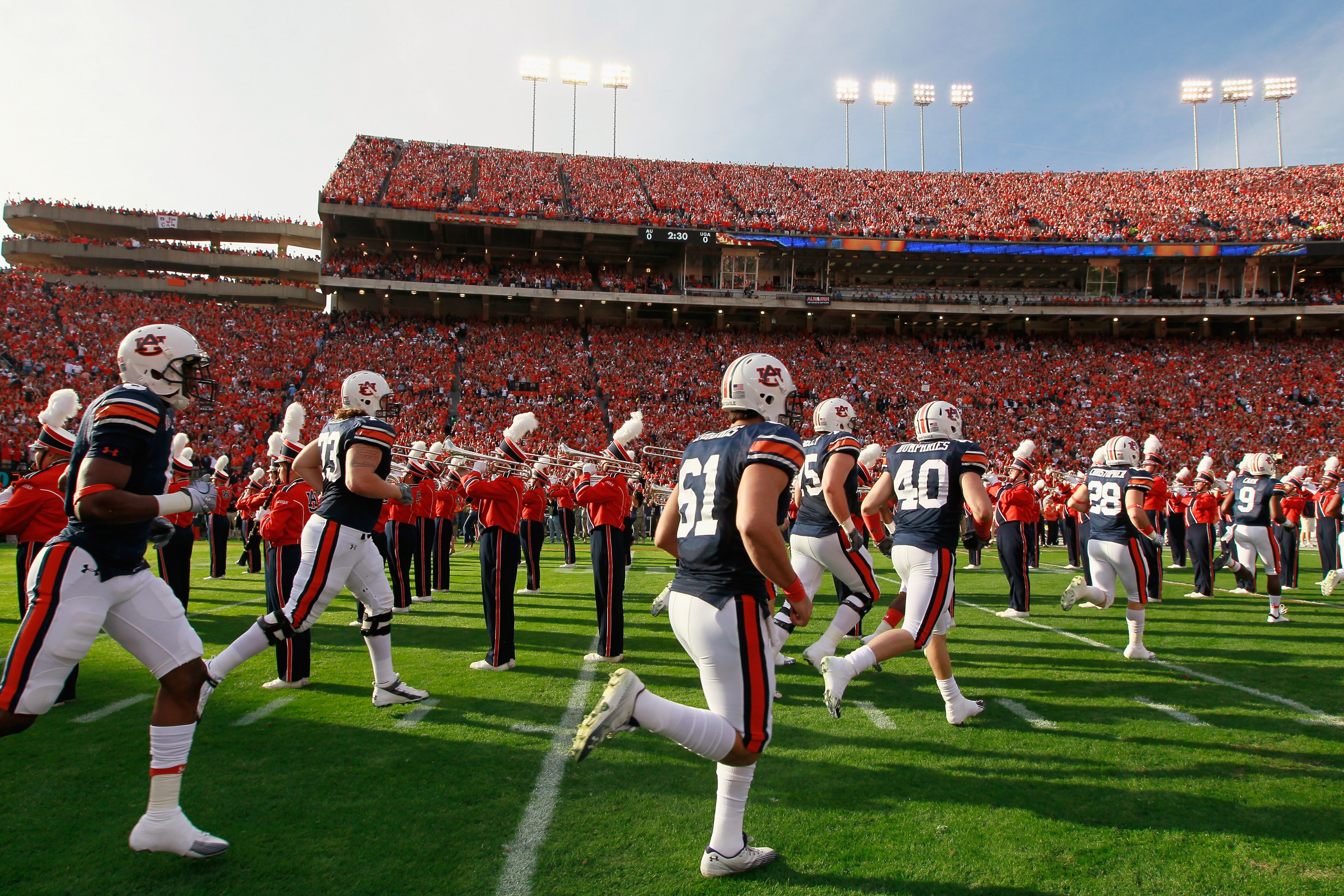 AUBURN, AL - NOVEMBER 13:  The Auburn Tigers enter the field against the Georgia Bulldogs at Jordan-Hare Stadium on November 13, 2010 in Auburn, Alabama.  (Photo by Kevin C. Cox/Getty Images)
