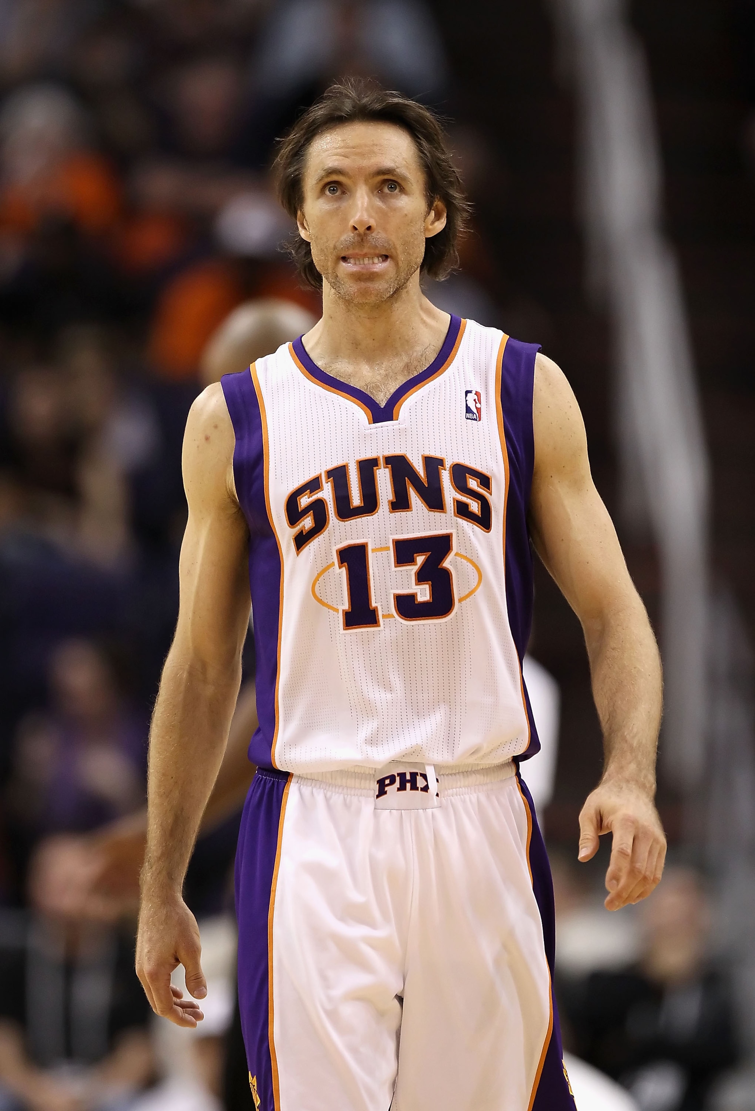PHOENIX - DECEMBER 10:  Steve Nash #13 of the Phoenix Suns during the NBA game against the Portland Trail Blazers at US Airways Center on December 10, 2010 in Phoenix, Arizona. The Trail Blazers defeated the Suns 101-94.  NOTE TO USER: User expressly ackn