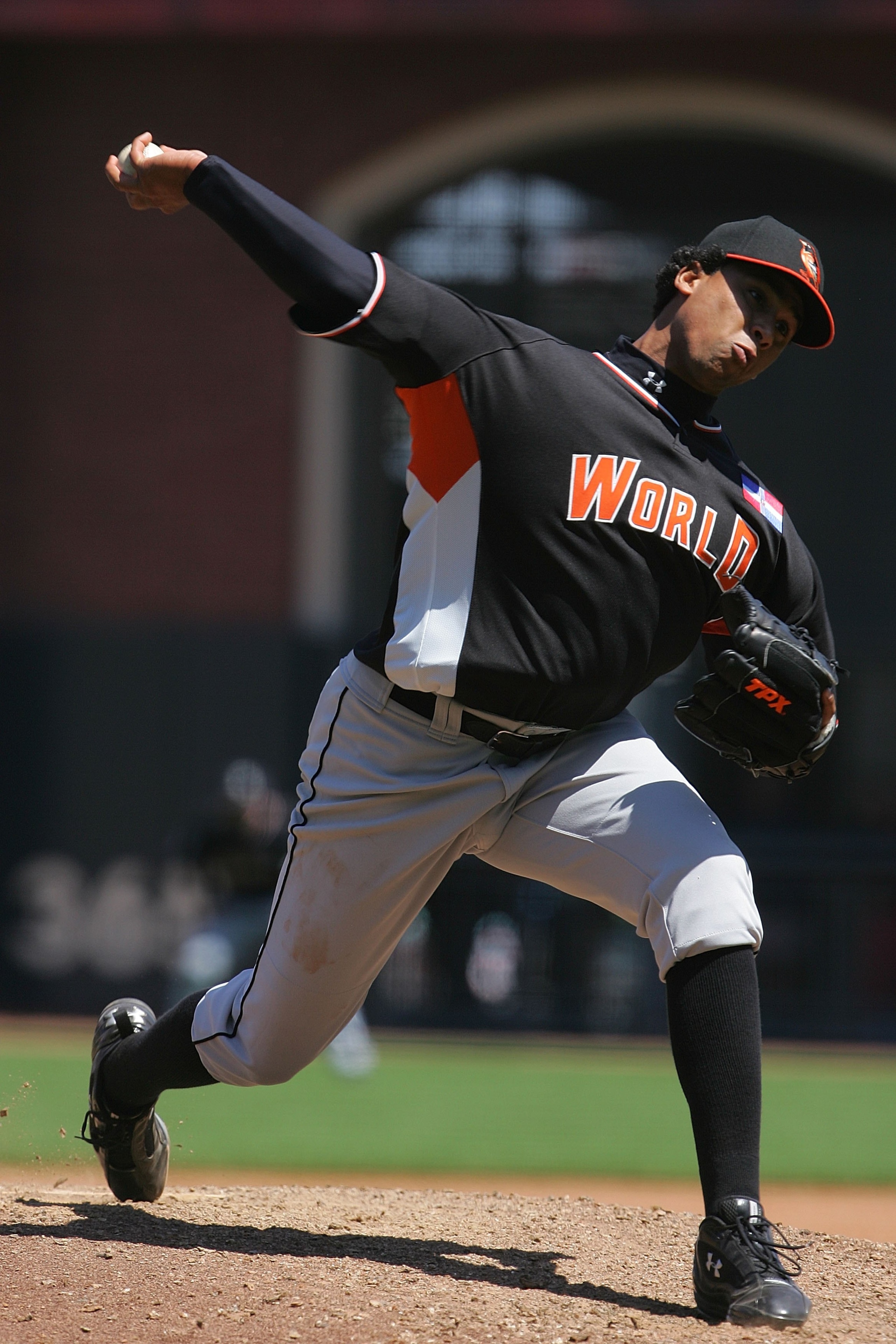 SAN FRANCISCO - JULY 08:  World Team All-Star Pedro Beato of the Baltimore Orioles pitches during the XM Satellite Radio All-Star Futures Game at AT&T Park on July 8, 2007 in San Francisco, California.  (Photo by Jeff Gross/Getty Images)
