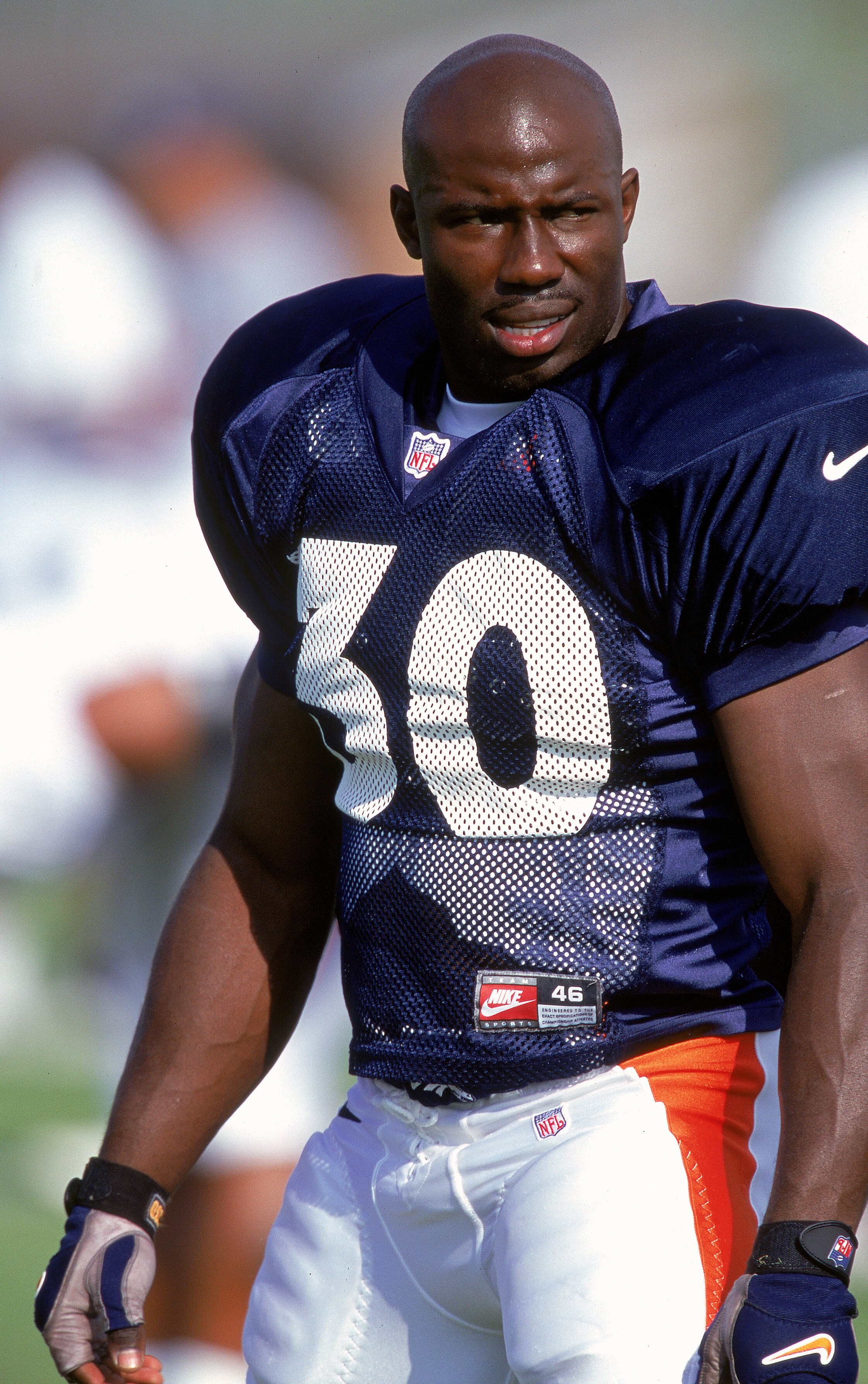 26 Jul 2000:  Terrell Davis #30 of the Denver Broncos is looking on during the Broncos Training Camp at the University of Northern Colorado in Greely, Colorado.Mandatory Credit: Brian Bahr  /Allsport