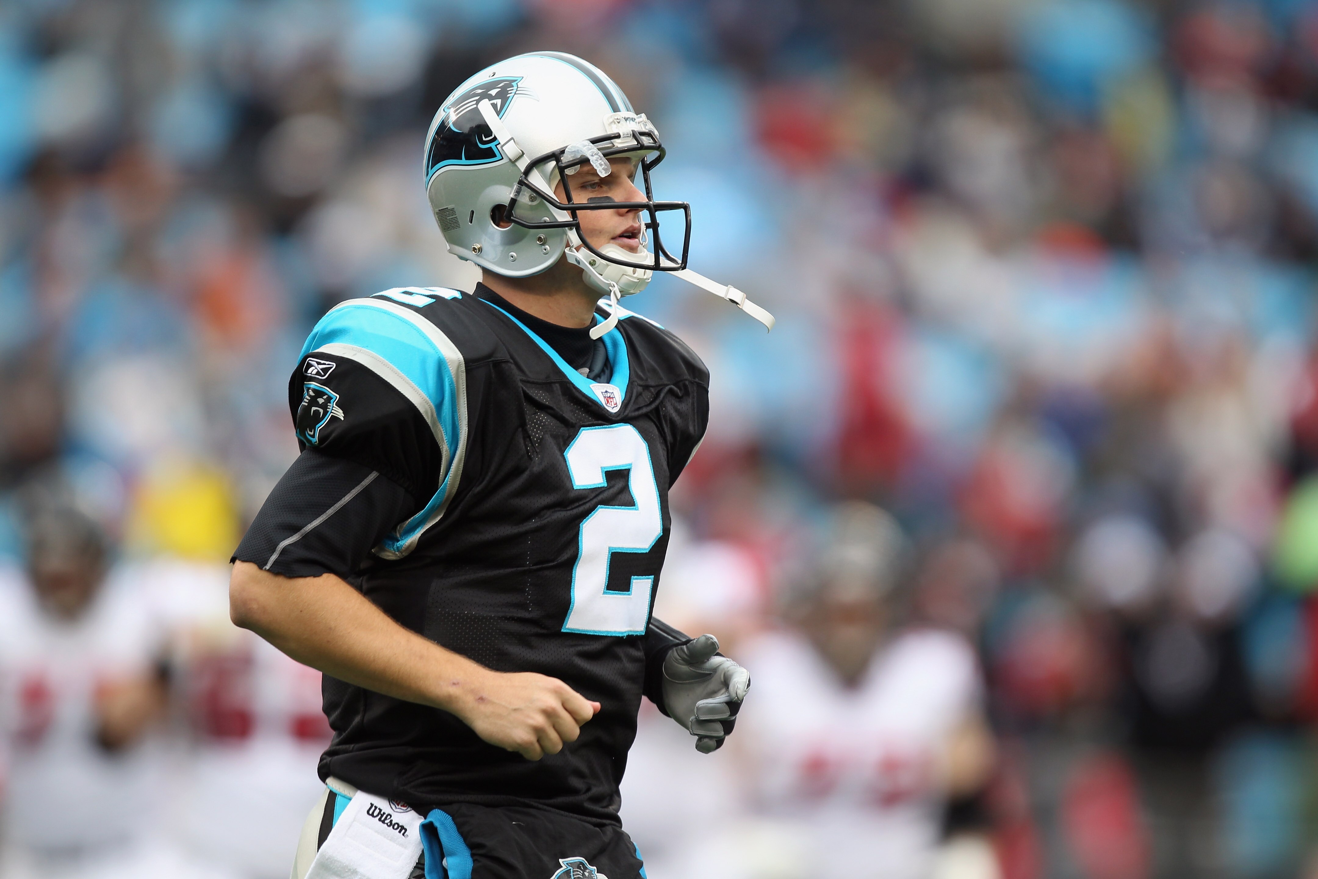 CHARLOTTE, NC - DECEMBER 12:  Casey Clausen #2 of the Carolina Panthers against the Atlanta Falcons during their game at Bank of America Stadium on December 12, 2010 in Charlotte, North Carolina.  (Photo by Streeter Lecka/Getty Images)