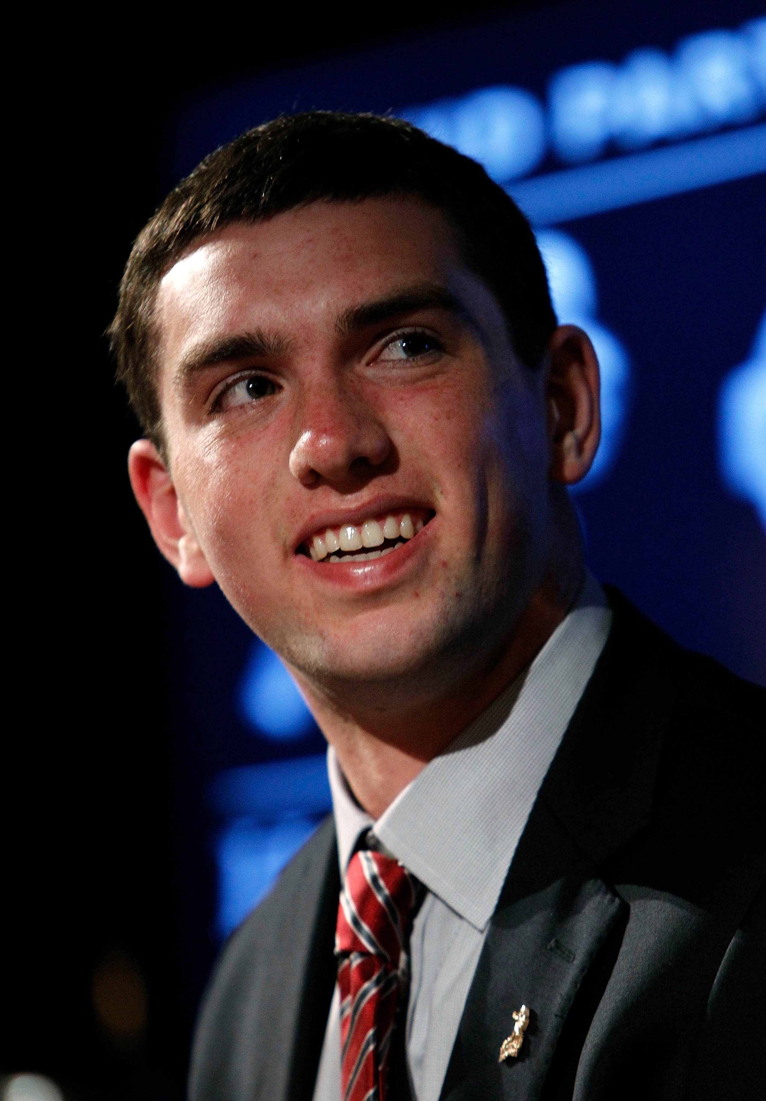NEW YORK - DECEMBER 11: 2010 Heisman Trophy candidate Andrew Luck of the Stanford University Cardinals listens to a question at a press conference at The New York Marriott Marquis on December 11, 2010 in New York City. (Photo by Jeff Zelevansky/Getty Im NEW YORK - DECEMBER 11: 2010 Heisman Trophy candidate Andrew Luck of the Stanford University Cardinals listens to a question at a press conference at The New York Marriott Marquis on December 11, 2010 in New York City. (Photo by Jeff Zelevansky/Getty Im