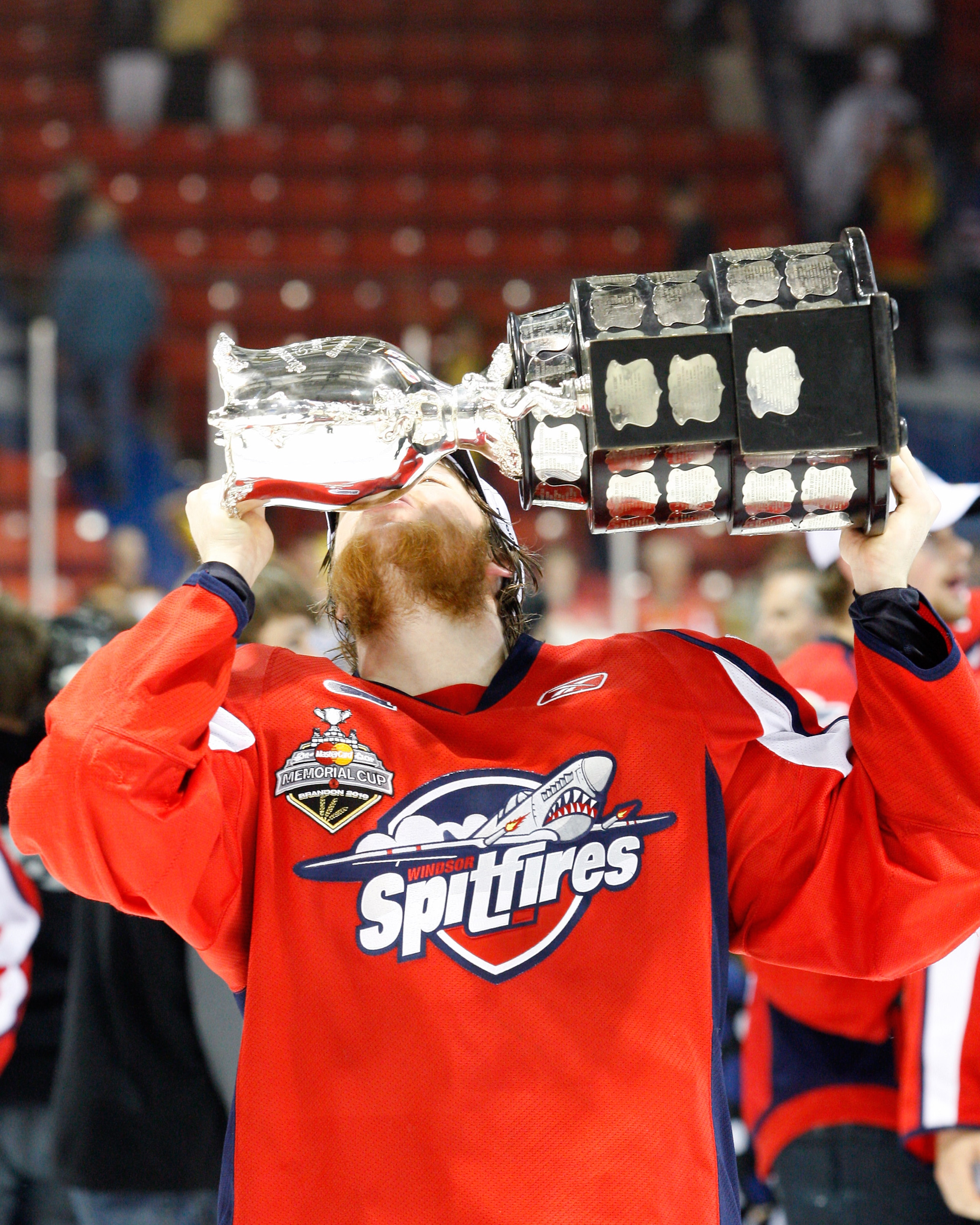 BRANDON, CANADA - MAY 23: Ryan Ellis #6 of the Windsor Spitfires kisses the Memorial Cup after defeating the Brandon Wheat Kings in the Final of the 2010 Mastercard Memorial Cup Tournament at the Keystone Centre on May 23, 2010 in Brandon, Manitoba, Canad