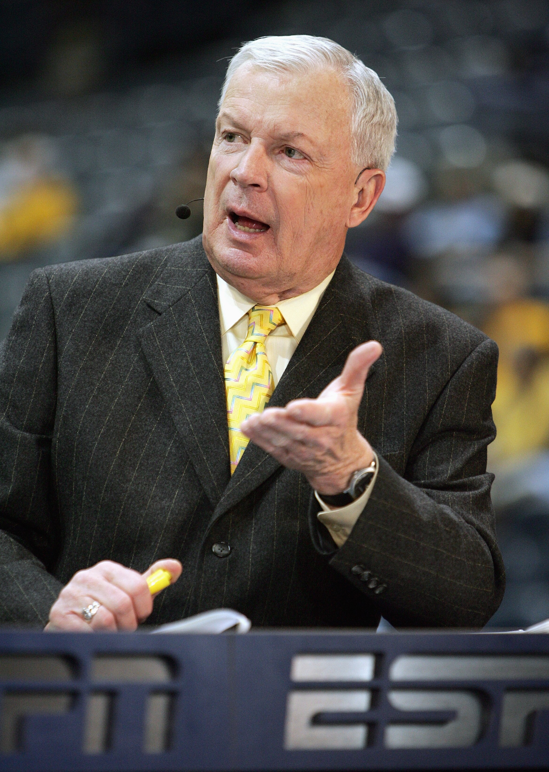 MILWAUKEE - MARCH 3: ESPN college basketball analyst Digger Phelps gives life commentary before the game between the Marquette Golden Eagles and the Pittsburgh Panthers on March 3, 2007 at the Bradley Center in Milwaukee, Wisconsin. (Photo by Jonathan Dan