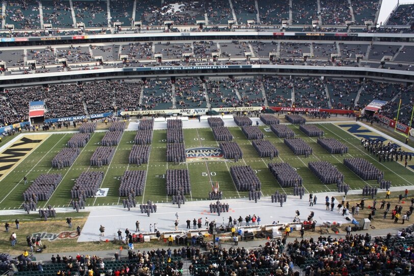 The Corps of Cadets conduct the "March On" at Lincoln Financial Field