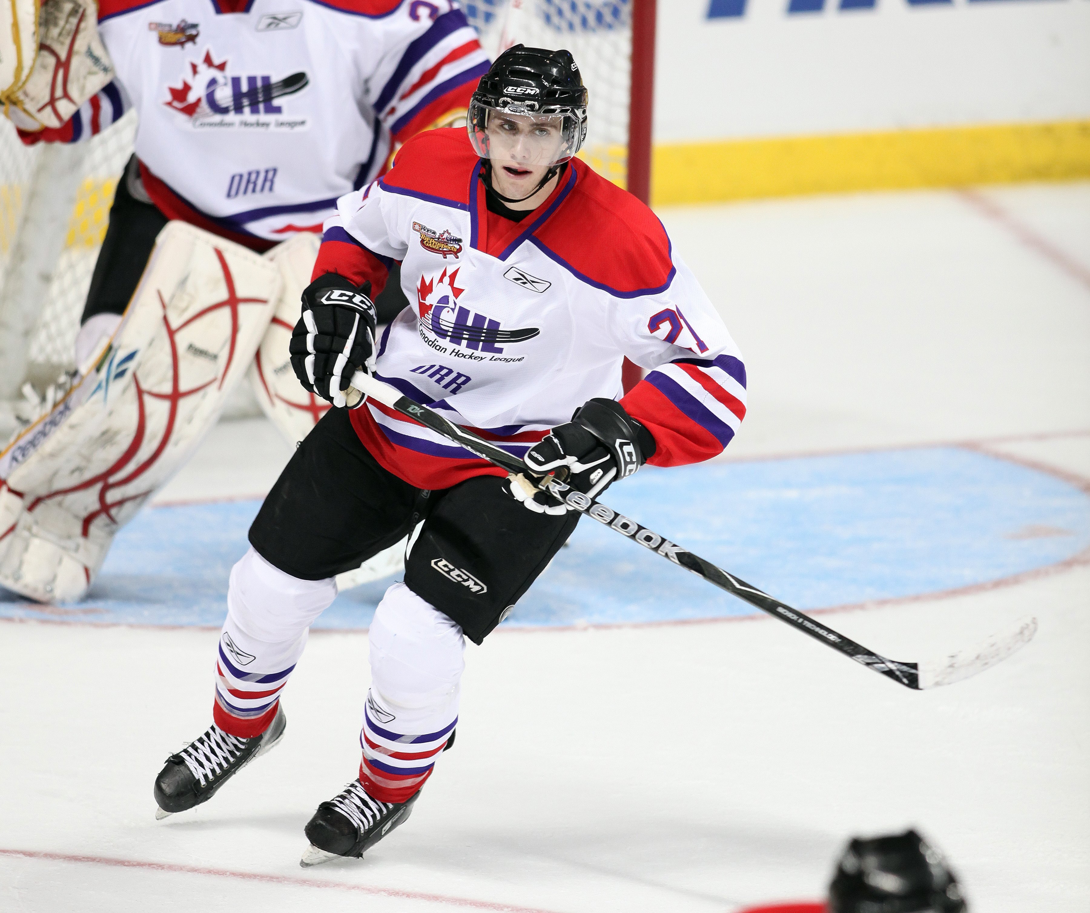 WINDSOR, ON - JANUARY 20:  Quinton Howden #21 of Team Orr skates in the  Home Hardware CHL/NHL Top Prospects game against Team Cherry on January 20, 2010 at the WFCU Centre in Windsor, Ontario. Team Cherry defeated Team Orr 4-2. (Photo by Claus Andersen/G