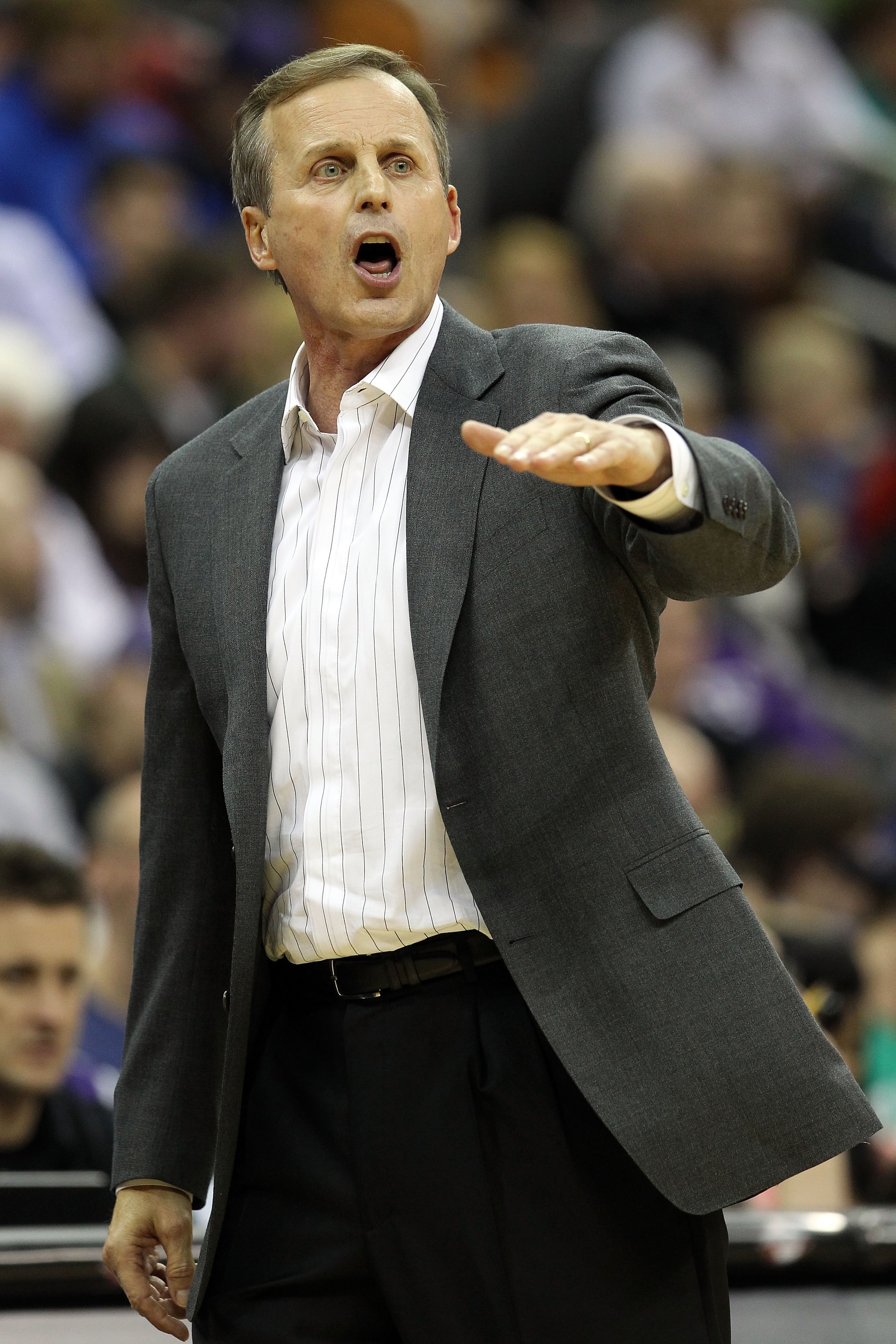 KANSAS CITY, MO - MARCH 11:  Head coach Rick Barnes of the Texas Longhorns reacts while taking on the Baylor Bears during the quarterfinals of the 2010 Phillips 66 Big 12 Men's Basketball Tournament at the Sprint Center on March 11, 2010 in Kansas City, M