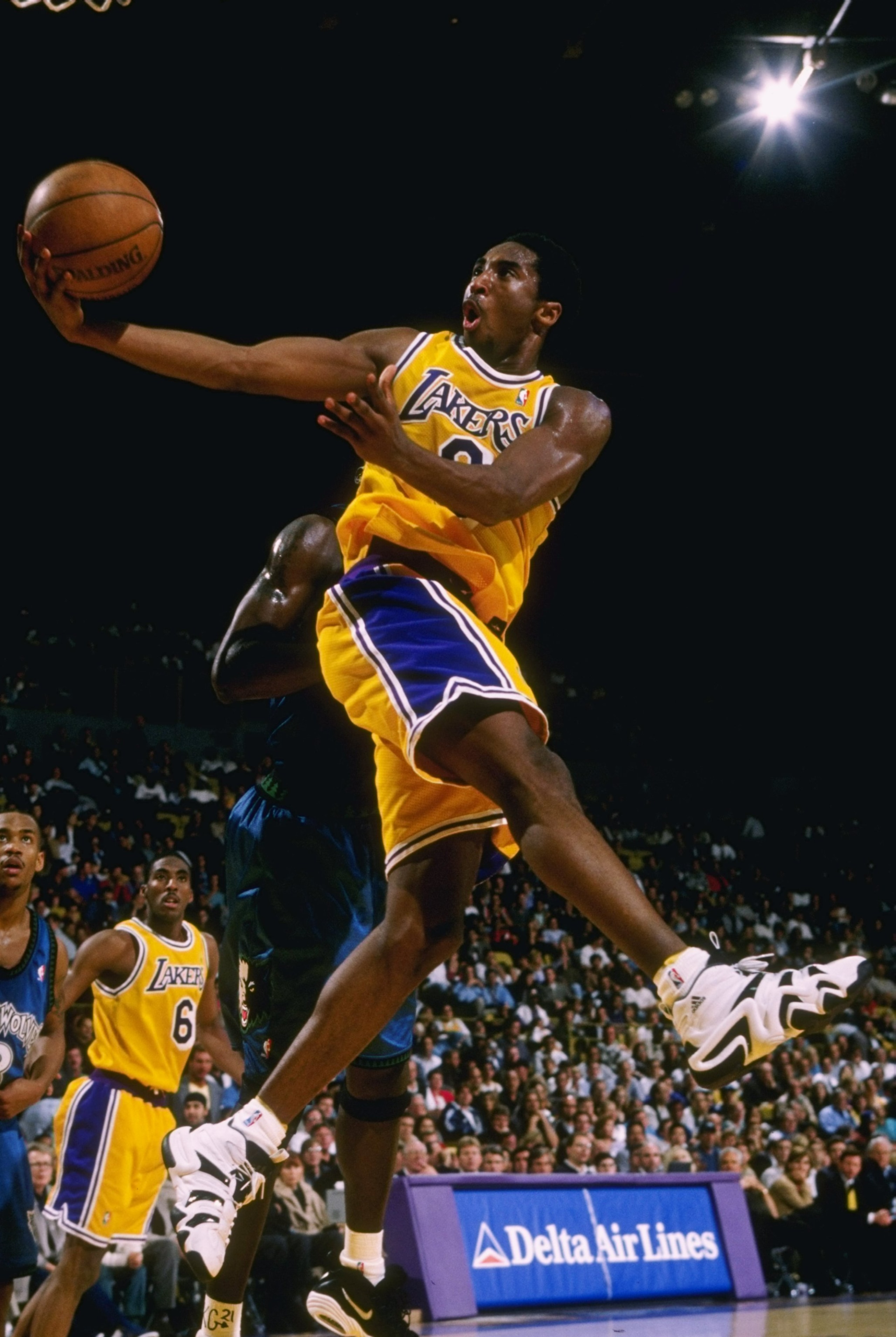 19 Dec 1997: Kobe Bryant of the Los Angeles Lakers goes up for a basket during the Lakers 118-93 win over the Minnesota Timberwolves at the Great Western Forum in Inglewood, California.