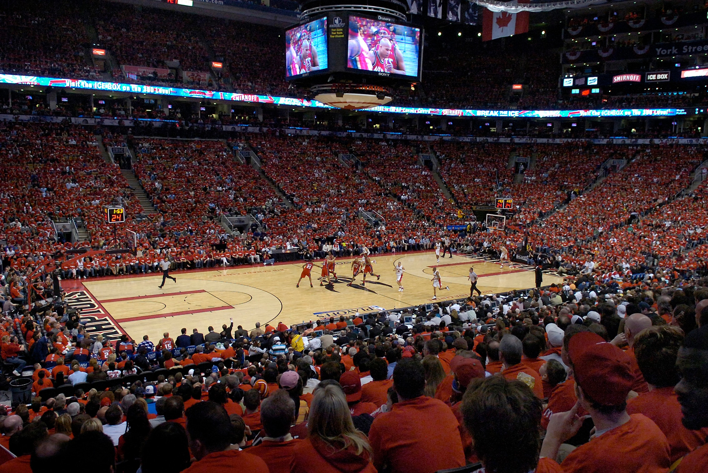 TORONTO - APRIL 21:  Toronto Raptors fans create a sea of red during Game One of the Eastern Conference Quarterfinals between the New Jersey Nets and the Toronto Raptors during the 2007 NBA Playoffs at Air Canada Centre on April 21, 2007 in Toronto, Ontar