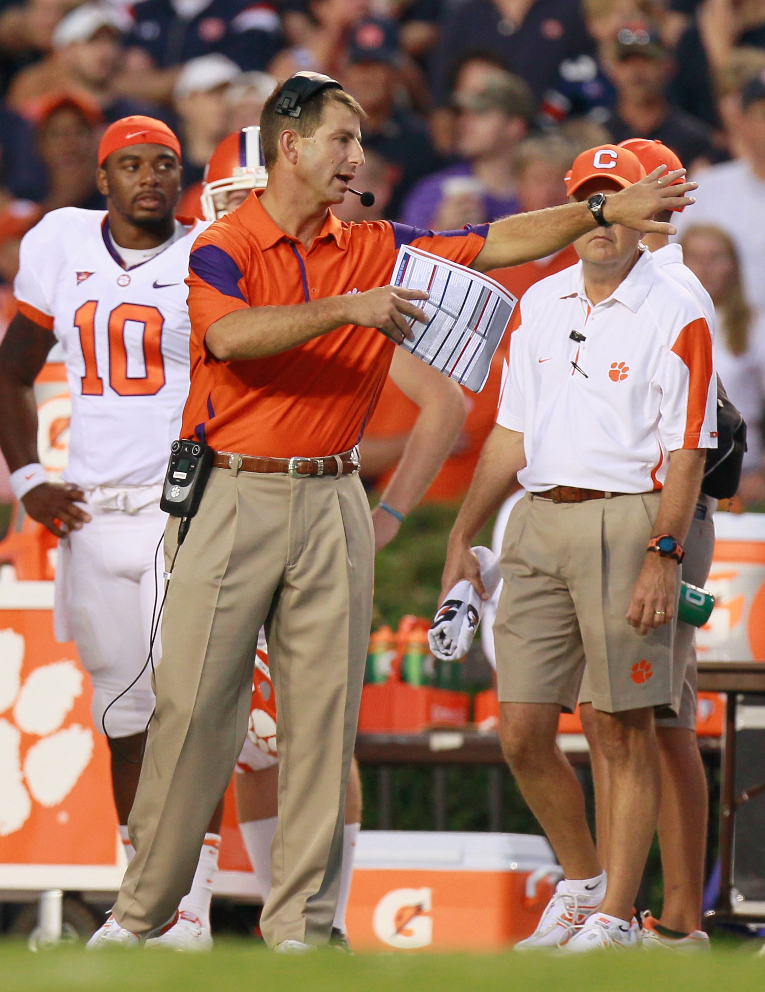 AUBURN, AL - SEPTEMBER 18:  Head coach Dabo Swinney of the Clemson Tigers against the Auburn Tigers at Jordan-Hare Stadium on September 18, 2010 in Auburn, Alabama.  (Photo by Kevin C. Cox/Getty Images)