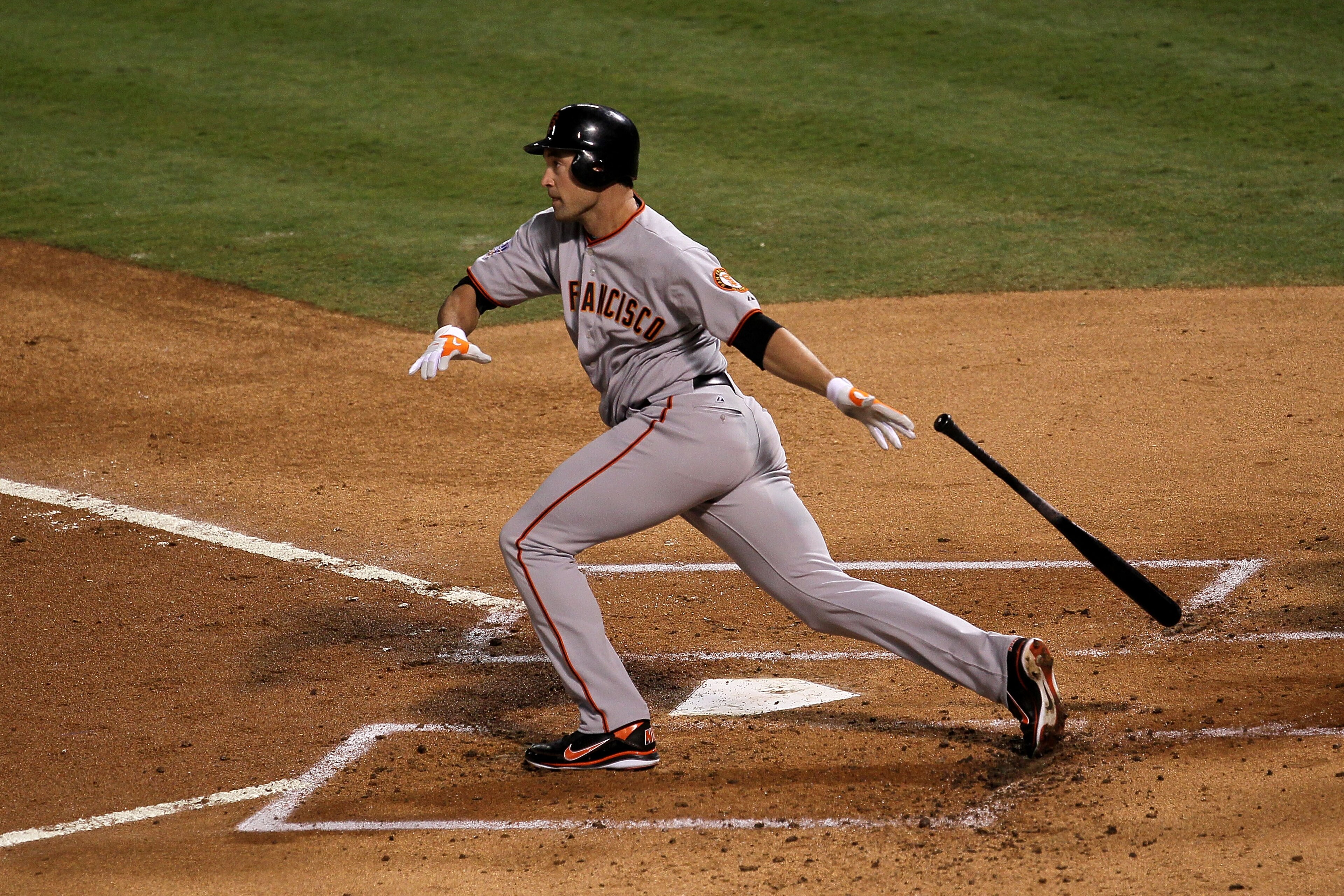ARLINGTON, TX - NOVEMBER 01:  Pat Burrell of the San Francisco Giants bats against the Texas Rangers in Game Five of the 2010 MLB World Series at Rangers Ballpark in Arlington on November 1, 2010 in Arlington, Texas.  (Photo by Stephen Dunn/Getty Images)