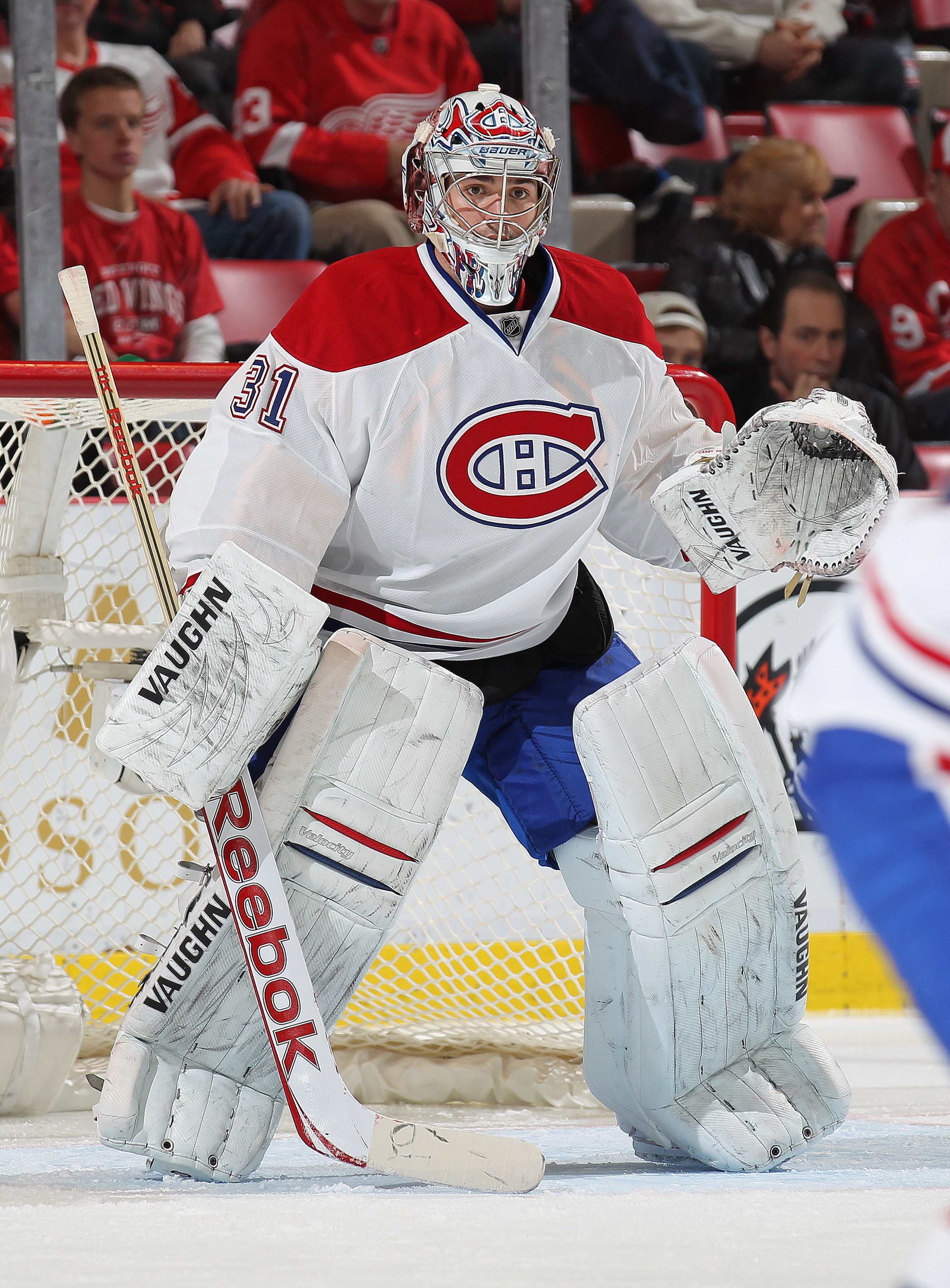 DETROIT,MI - DECEMBER 10:  Goaltender Carey Price #31 of the Montreal Canadiens defends the goal during the game against the Detroit Red Wings at the Joe Louis Arena on December 10, 2010  in Detroit, Michigan. The Wings defeated the Canadiens 4-2. (Photo