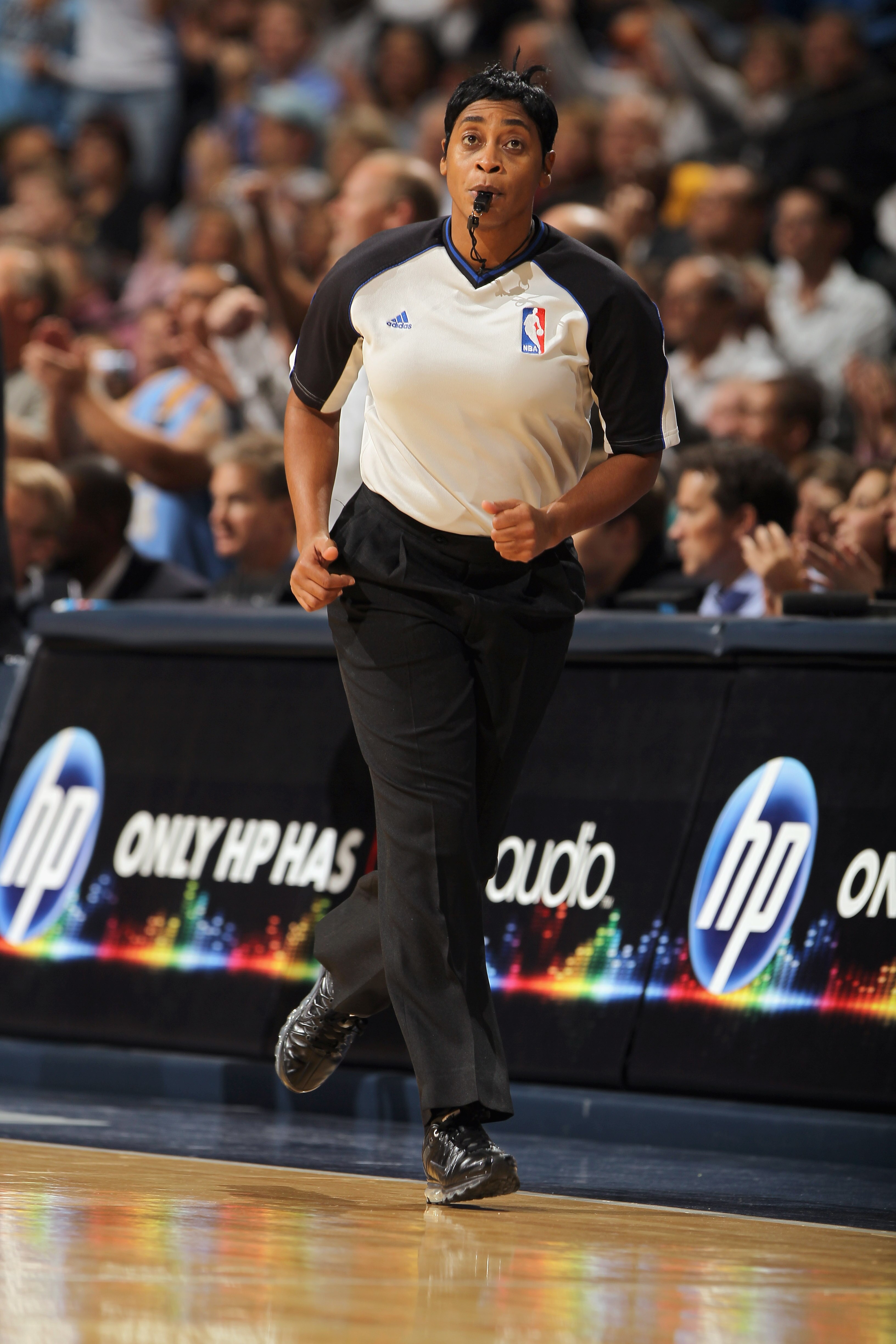 DENVER - NOVEMBER 11:  Referee Violet Palmer oversees the action between the Los Angeles Lakers and the Denver Nuggets at the Pepsi Center on November 11, 2010 in Denver, Colorado. The Nuggets defeated the Lakers 118-112.  NOTE TO USER: User expressly ack