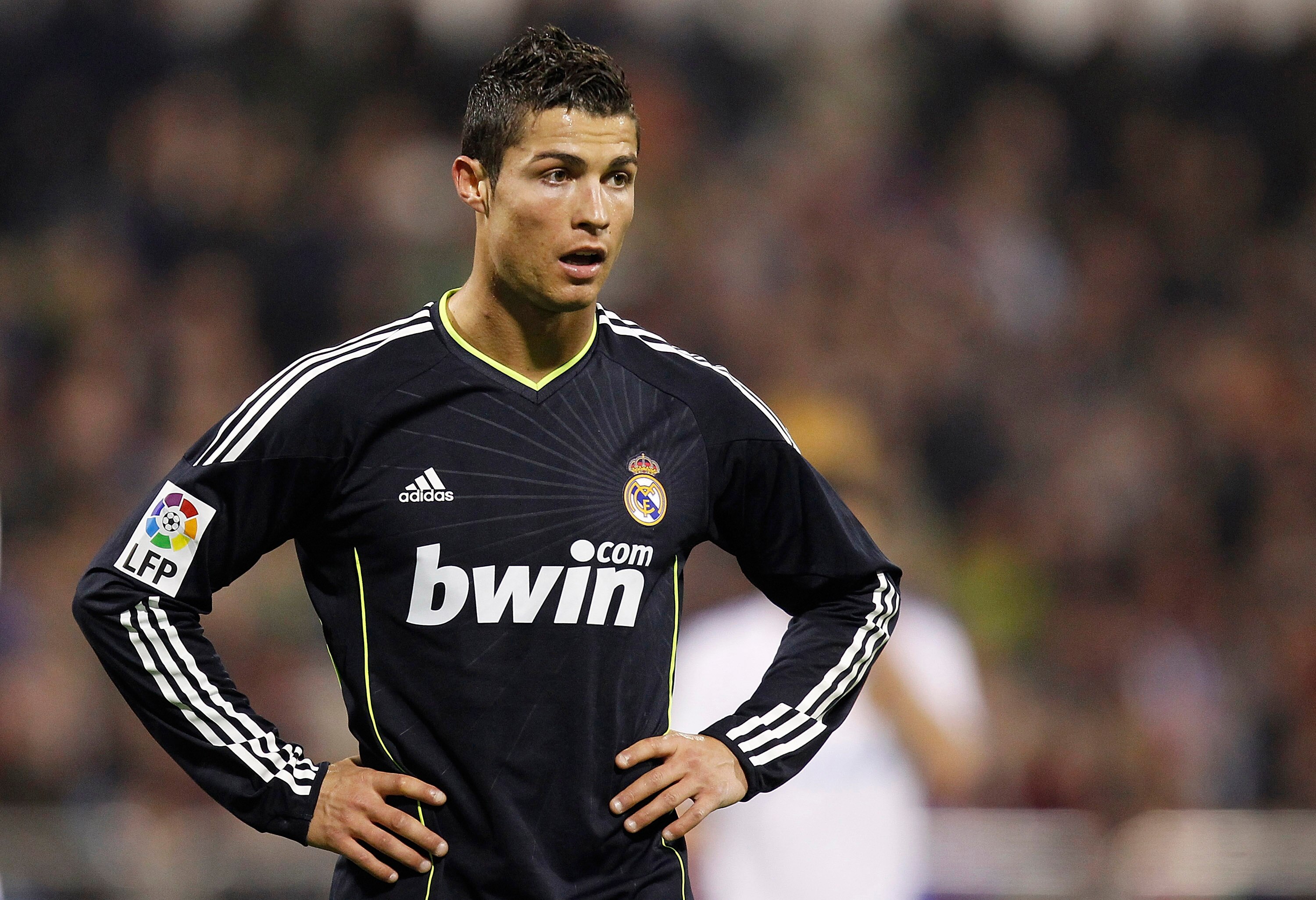ZARAGOZA, SPAIN - DECEMBER 12: Cristiano Ronaldo of Real Madrid looks on during the La Liga match between Real Zaragoza and Real Madrid at La Romareda stadium on December 12, 2010 in Zaragoza, Spain. (Photo by Angel Martinez/Getty Images)