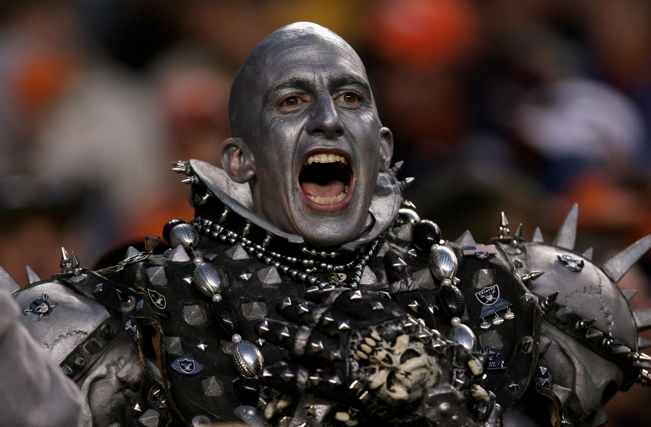 DENVER - NOVEMBER 23: A member of Raider Nation shows his support of the Oakland Raiders as they faced the Denver Broncos during week 12 NFL action at Invesco Field at Mile High on November 23, 2008 in Denver, Colorado. The Raiders defeated the Broncos 3 DENVER - NOVEMBER 23: A member of Raider Nation shows his support of the Oakland Raiders as they faced the Denver Broncos during week 12 NFL action at Invesco Field at Mile High on November 23, 2008 in Denver, Colorado. The Raiders defeated the Broncos 3