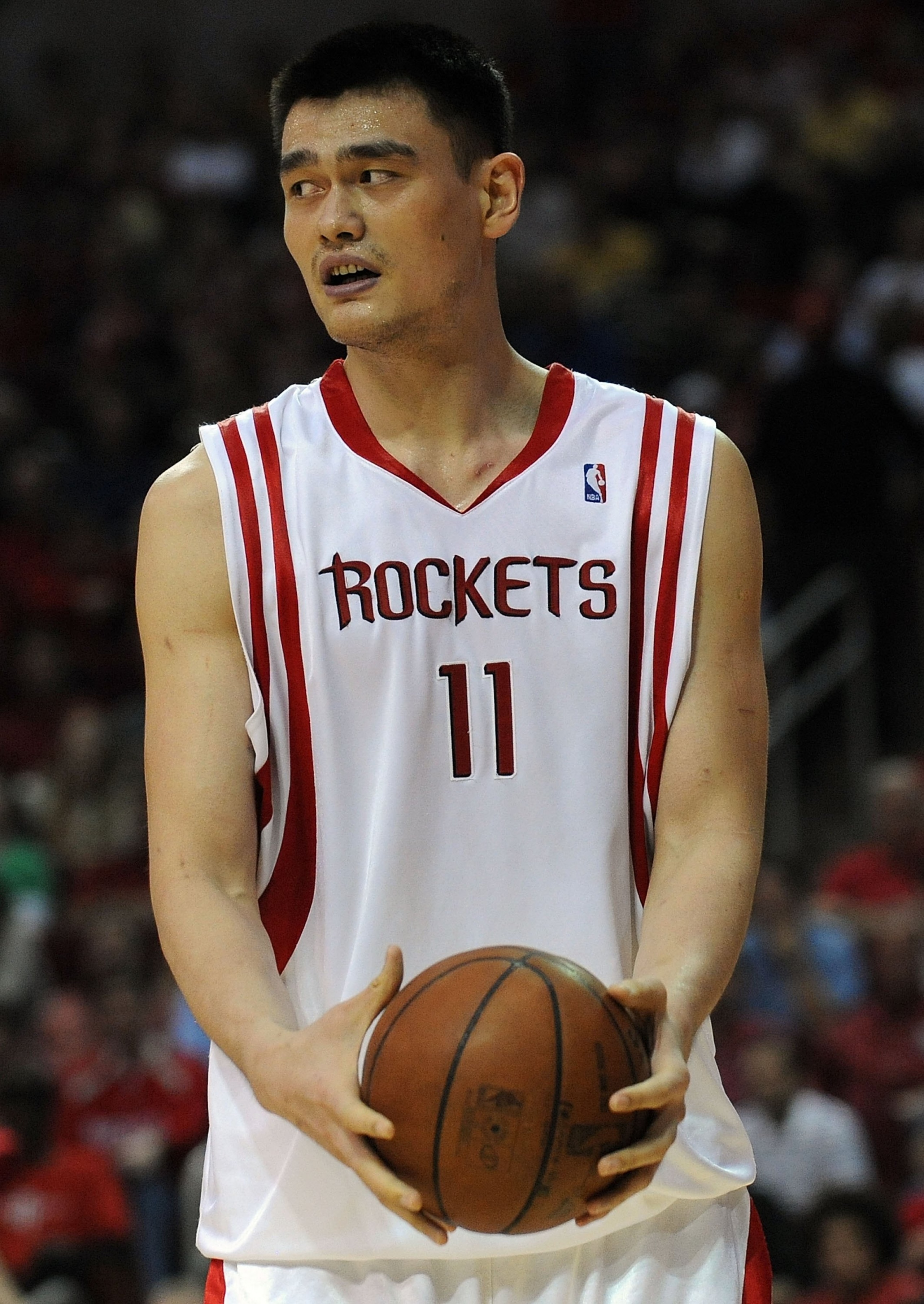 HOUSTON - APRIL 26:  Center Yao Ming #11 of the Houston Rockets during play against the Portland Trail Blazers in Game Four of the Western Conference Quarterfinals during the 2009 NBA Playoffs at Toyota Center on April 26, 2009 in Houston, Texas. NOTE TO