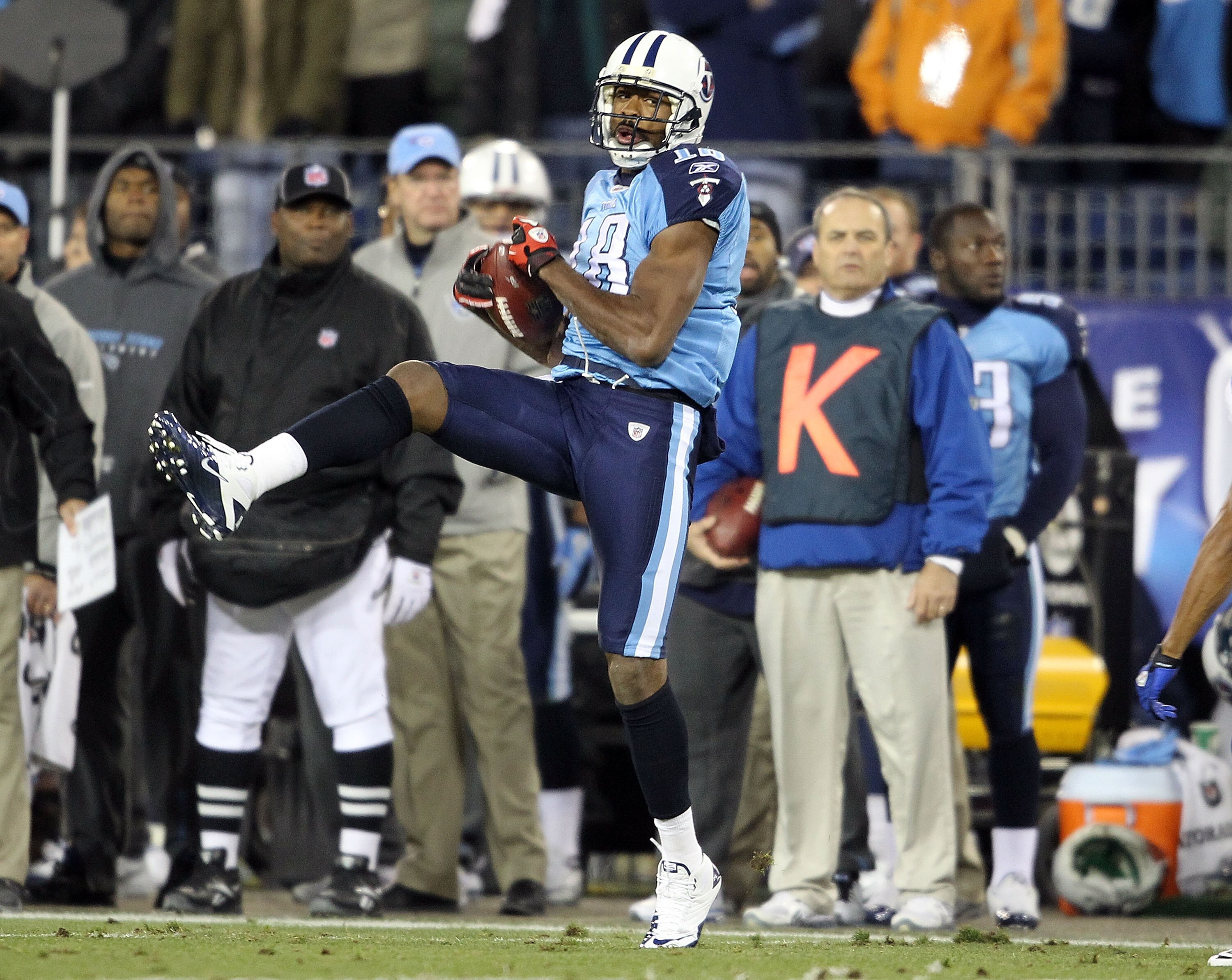 NASHVILLE, TN - DECEMBER 09: Kenny Britt #18 of the Tennessee Titans catches a pass during the NFL game against the Indianapolis Colts at LP Field on December 9, 2010 in Nashville, Tennessee. (Photo by Andy Lyons/Getty Images) NASHVILLE, TN - DECEMBER 09: Kenny Britt #18 of the Tennessee Titans catches a pass during the NFL game against the Indianapolis Colts at LP Field on December 9, 2010 in Nashville, Tennessee. (Photo by Andy Lyons/Getty Images)