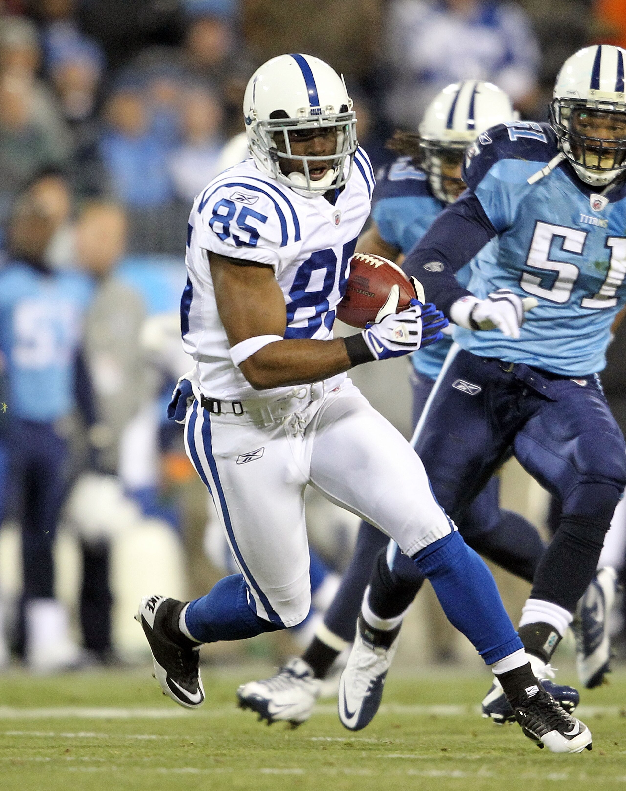 NASHVILLE, TN - DECEMBER 09: Pierre Garcon #85 of the Indianapolis Colts runs with the ball after a reception during the NFL game against the Tennessee Titans at LP Field on December 9, 2010 in Nashville, Tennessee. (Photo by Andy Lyons/Getty Images) NASHVILLE, TN - DECEMBER 09: Pierre Garcon #85 of the Indianapolis Colts runs with the ball after a reception during the NFL game against the Tennessee Titans at LP Field on December 9, 2010 in Nashville, Tennessee. (Photo by Andy Lyons/Getty Images)