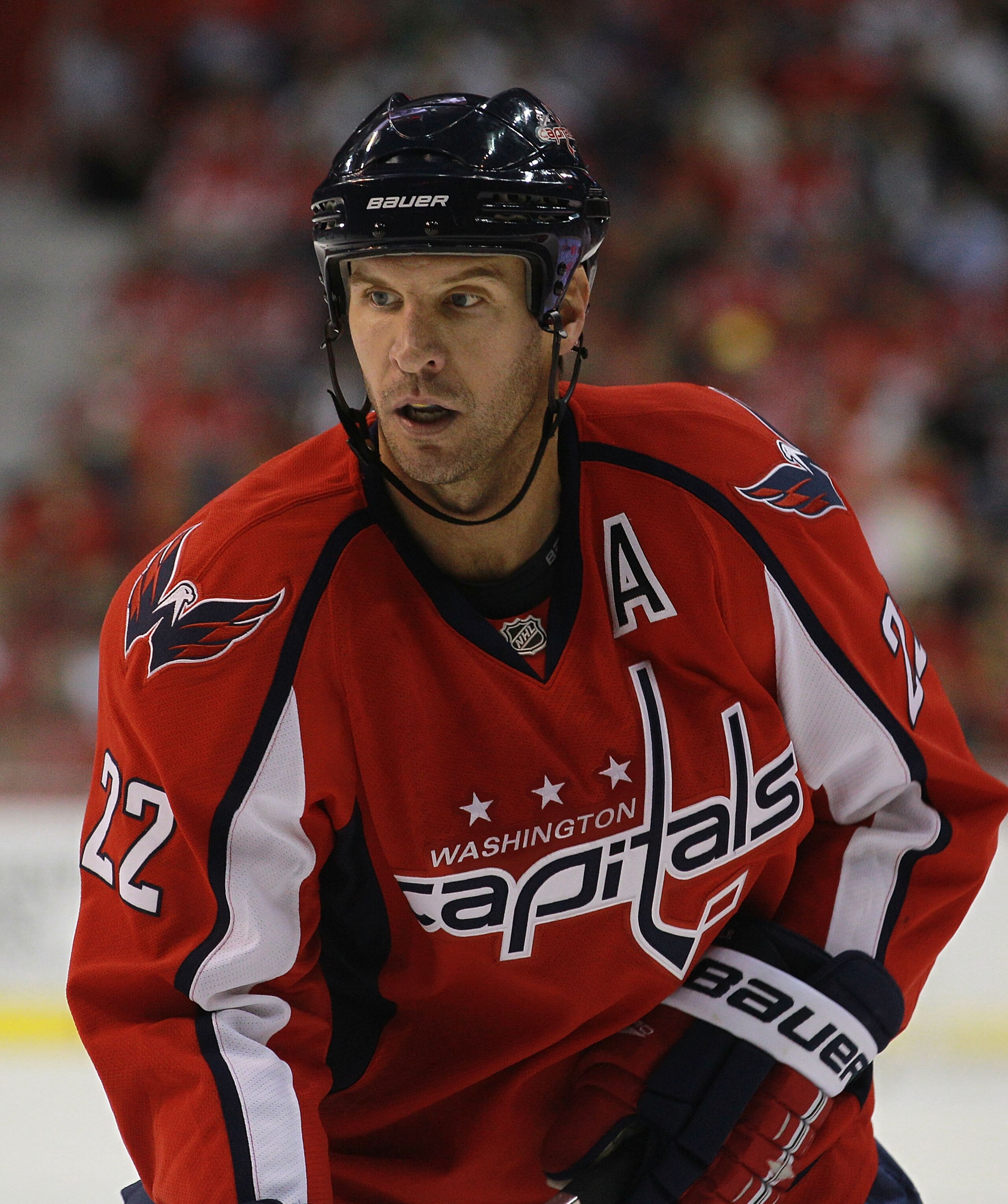 WASHINGTON - OCTOBER 13: Mike Knuble #22 of the Washington Capitals skates against the New York Islanders at the Verizon Center on October 13, 2010 in Washington, DC.  (Photo by Bruce Bennett/Getty Images)